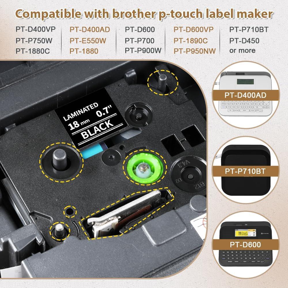 Cinta de Etiqueta Laminada Buyalot TZe-345 18mm Blanca sobre Negro