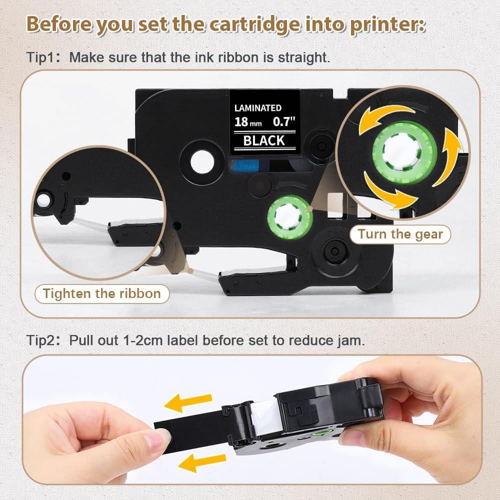 Cinta de Etiqueta Laminada Buyalot TZe-345 18mm Blanca sobre Negro