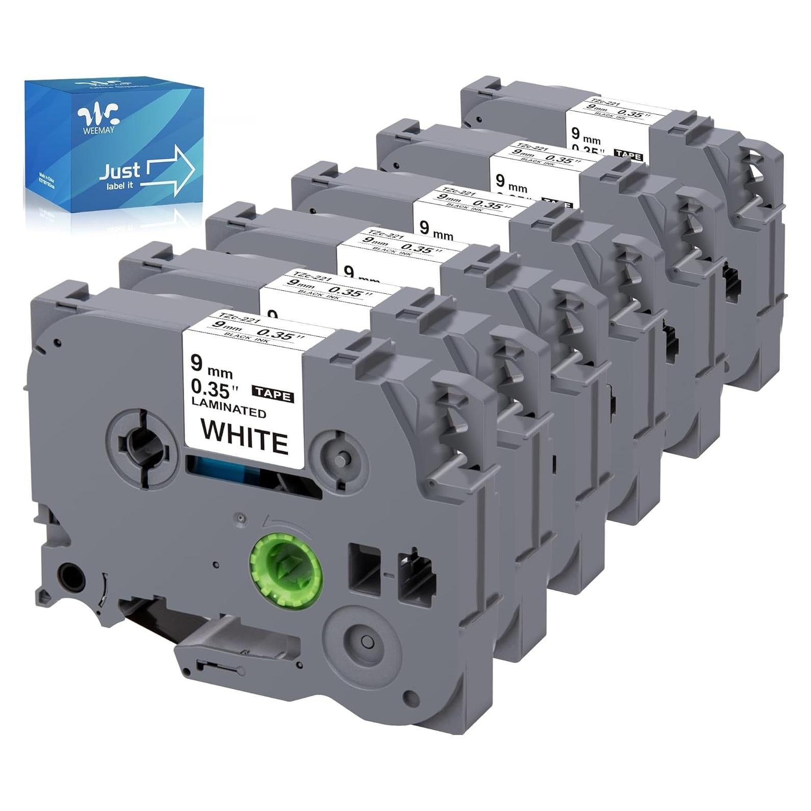 Cinta de Etiquetadora Weemay TZe-221 9mm Laminada Negra Blanca
