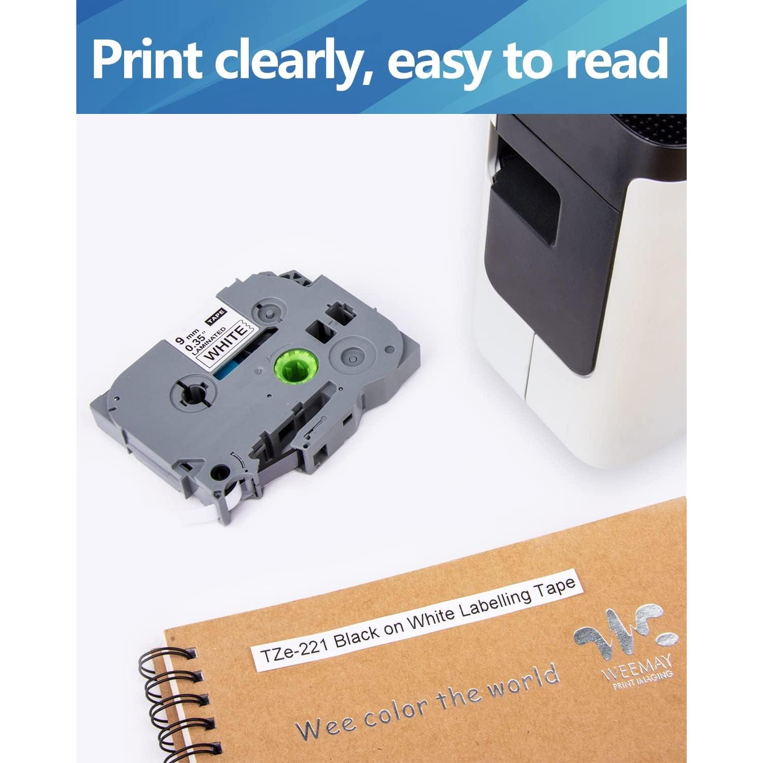Cinta de Etiquetadora Weemay TZe-221 9mm Laminada Negra Blanca