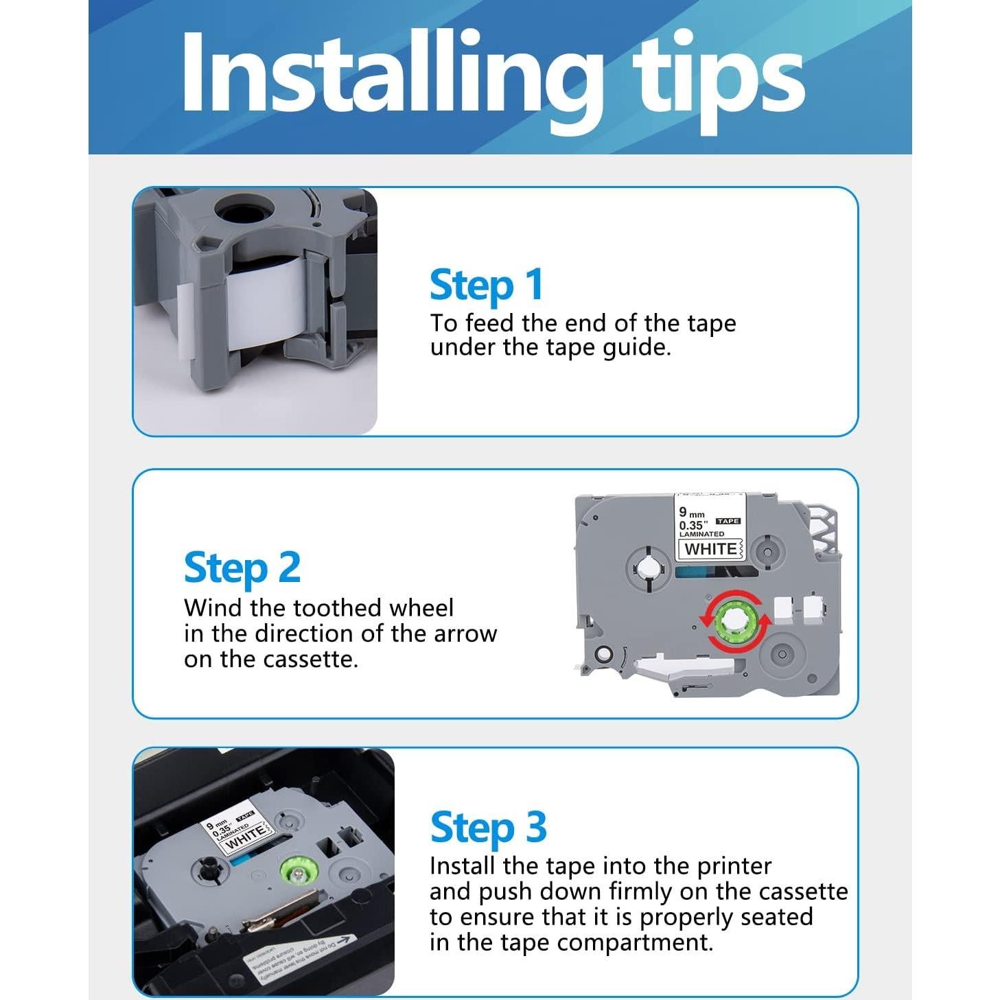 Cinta de Etiquetadora Weemay TZe-221 9mm Laminada Negra Blanca