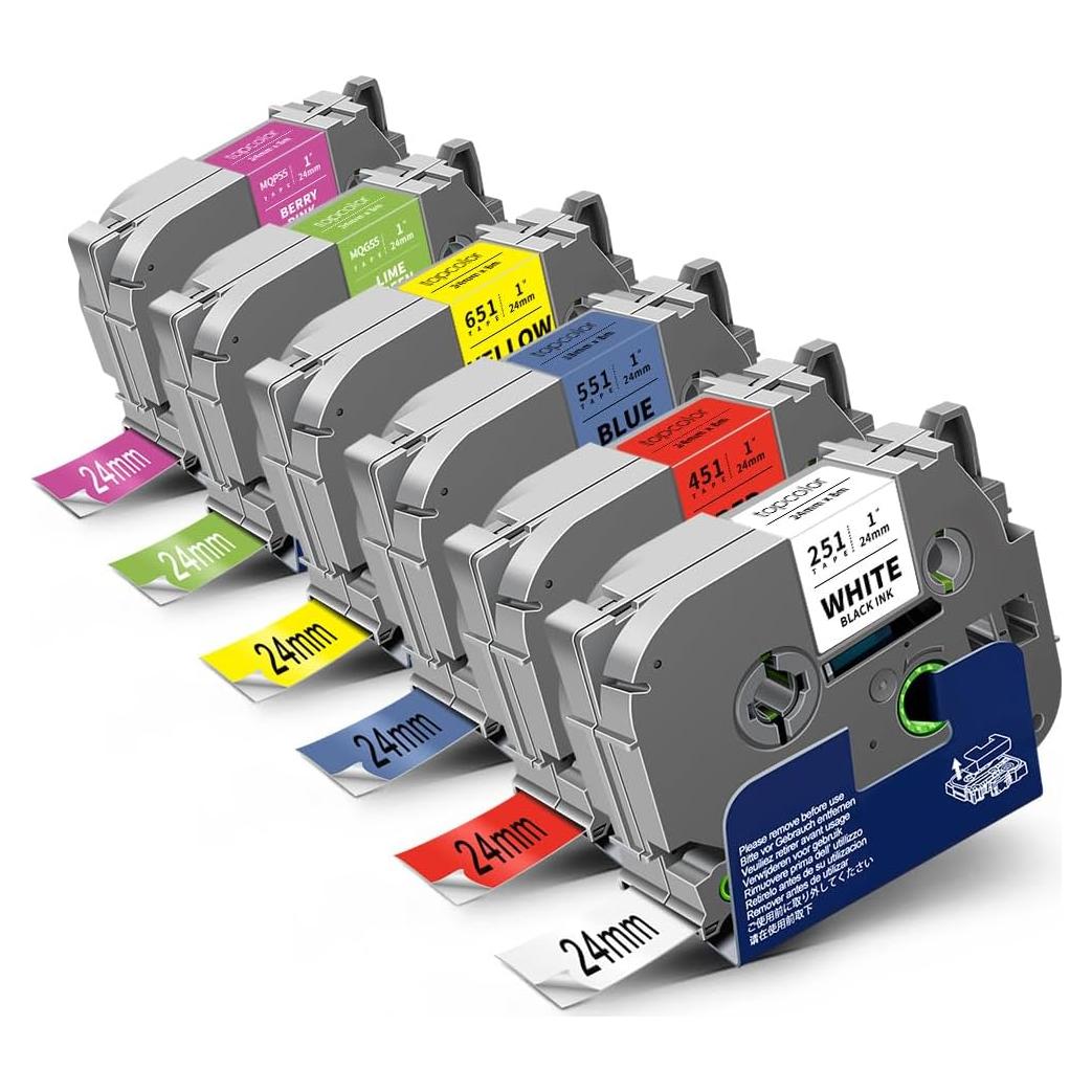 Paquete de 6 cintas de etiquetadora Topcolor 24mm laminadas