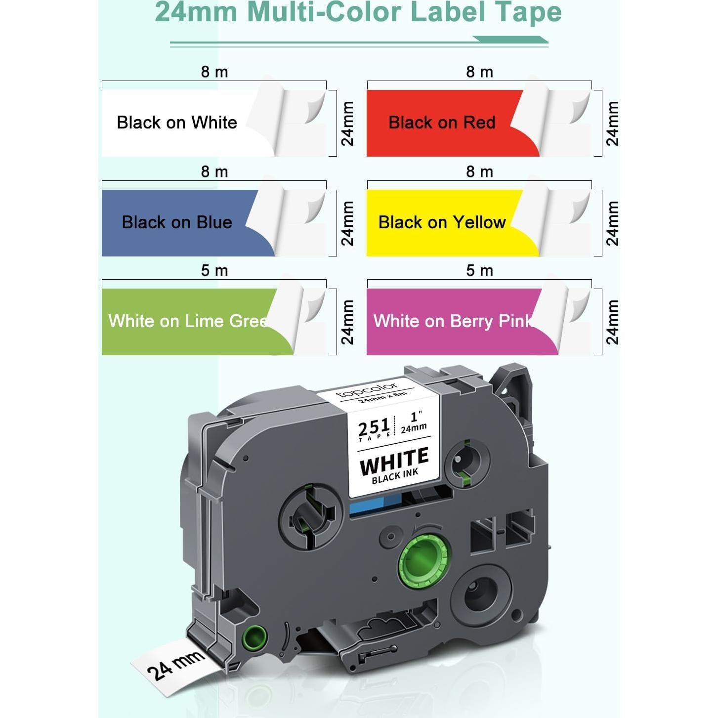 Paquete de 6 cintas de etiquetadora Topcolor 24mm laminadas