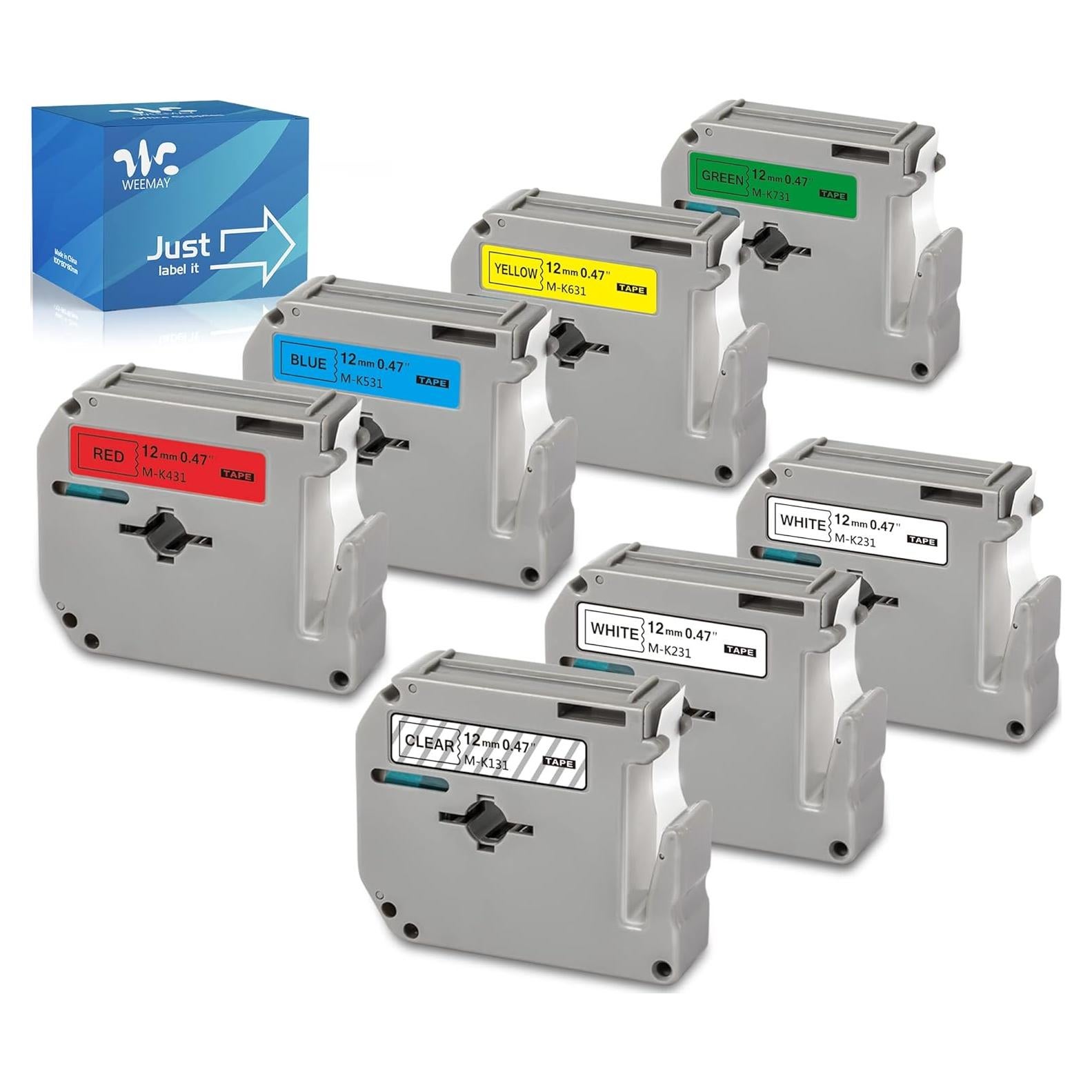 Cinta de Etiquetado Weemay 12mm 7 Paquetes Compatible Brother