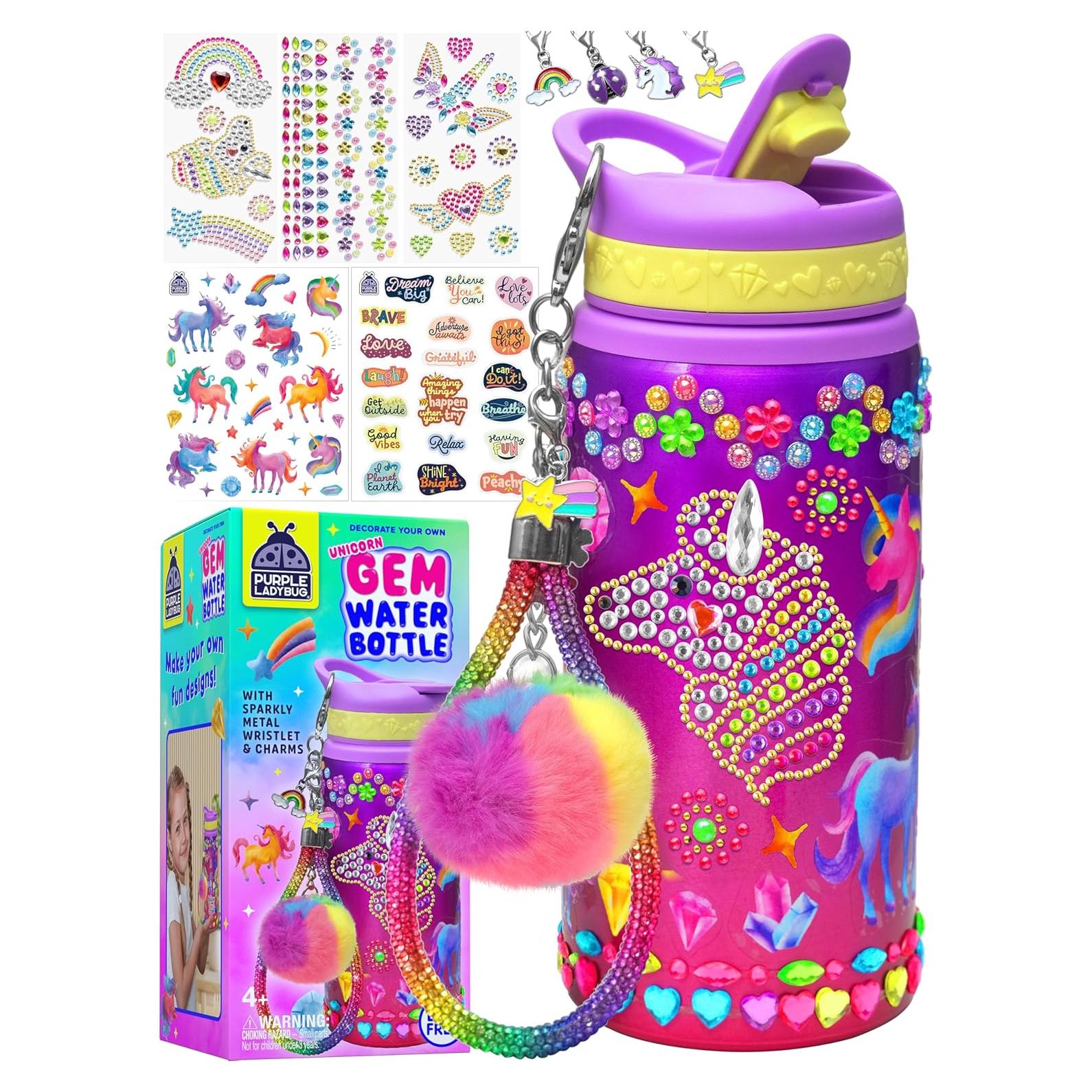Kit de Decoración de Botella de Agua GUSANO MORADO Unicornio 20 oz