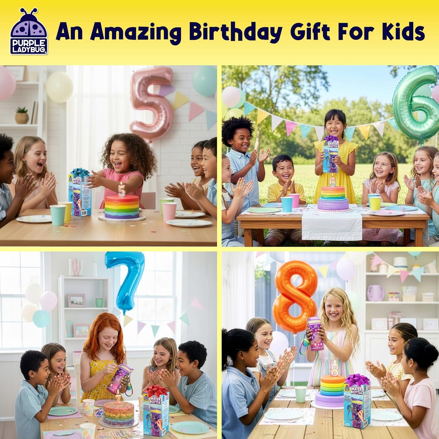 Kit de Decoración de Botella de Agua GUSANO MORADO Unicornio 20 oz