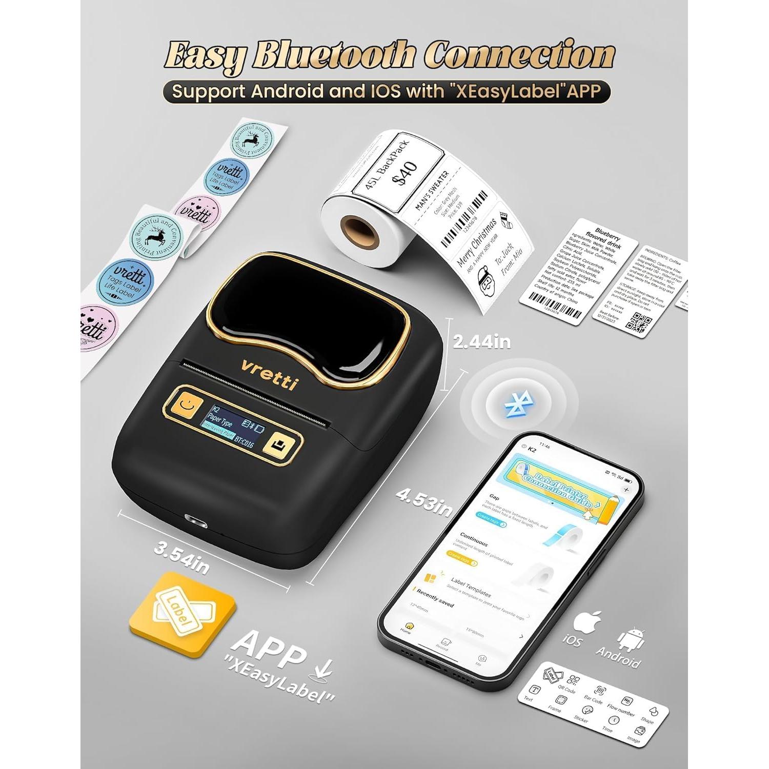 Impresora de Etiquetas Térmica Vretti K2 Bluetooth 2" Negra