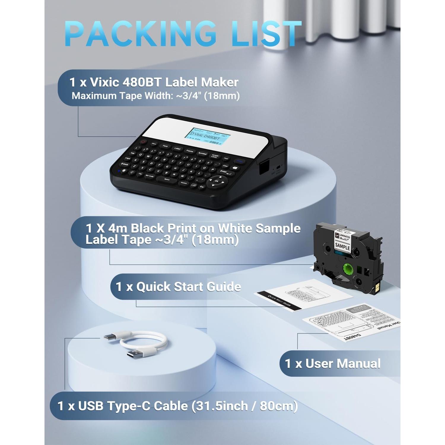 Máquina de Etiquetas Vixic D480BT 18mm Bluetooth Recargable