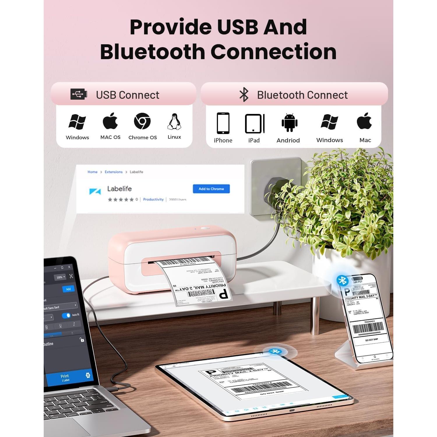 Impresora de Etiquetas Térmicas Bluetooth Phomemo 246Sbt Rosa