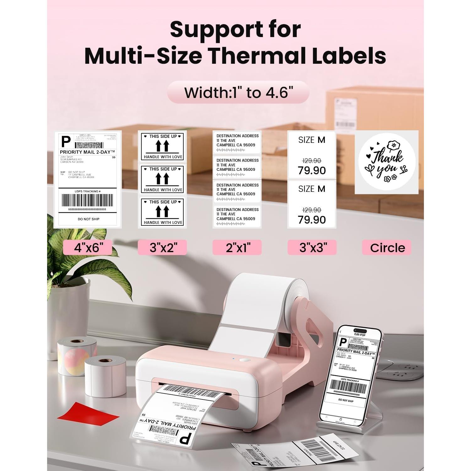 Impresora de Etiquetas Térmicas Bluetooth Phomemo 246Sbt Rosa