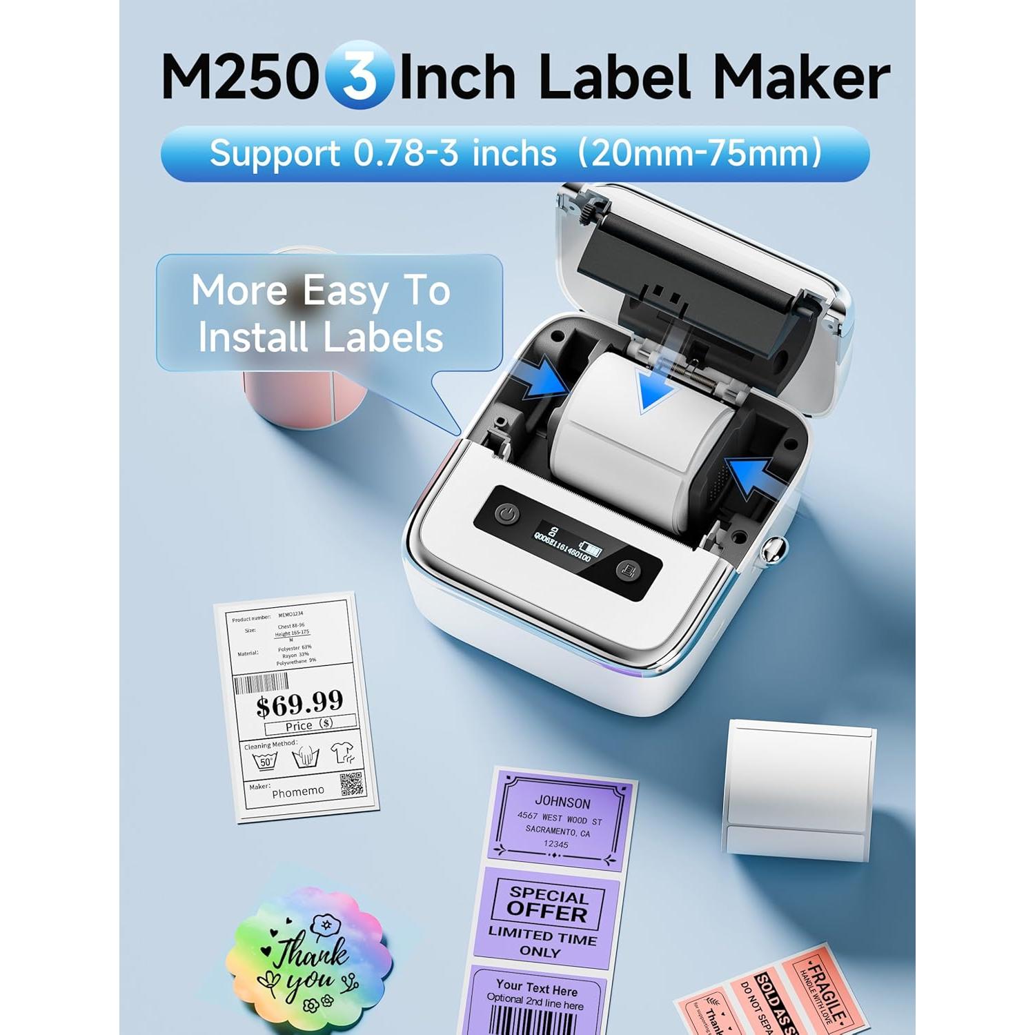 Impresora de Etiquetas Phomemo M250 Bluetooth 2025, 0.78-3.14"