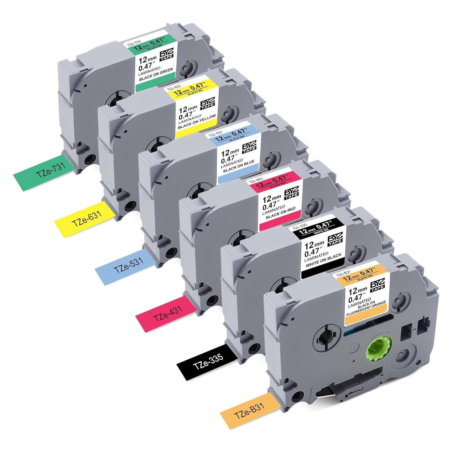 6 Piezas Cinta de Etiquetas Brother P Touch 12mm BEYONDTEK