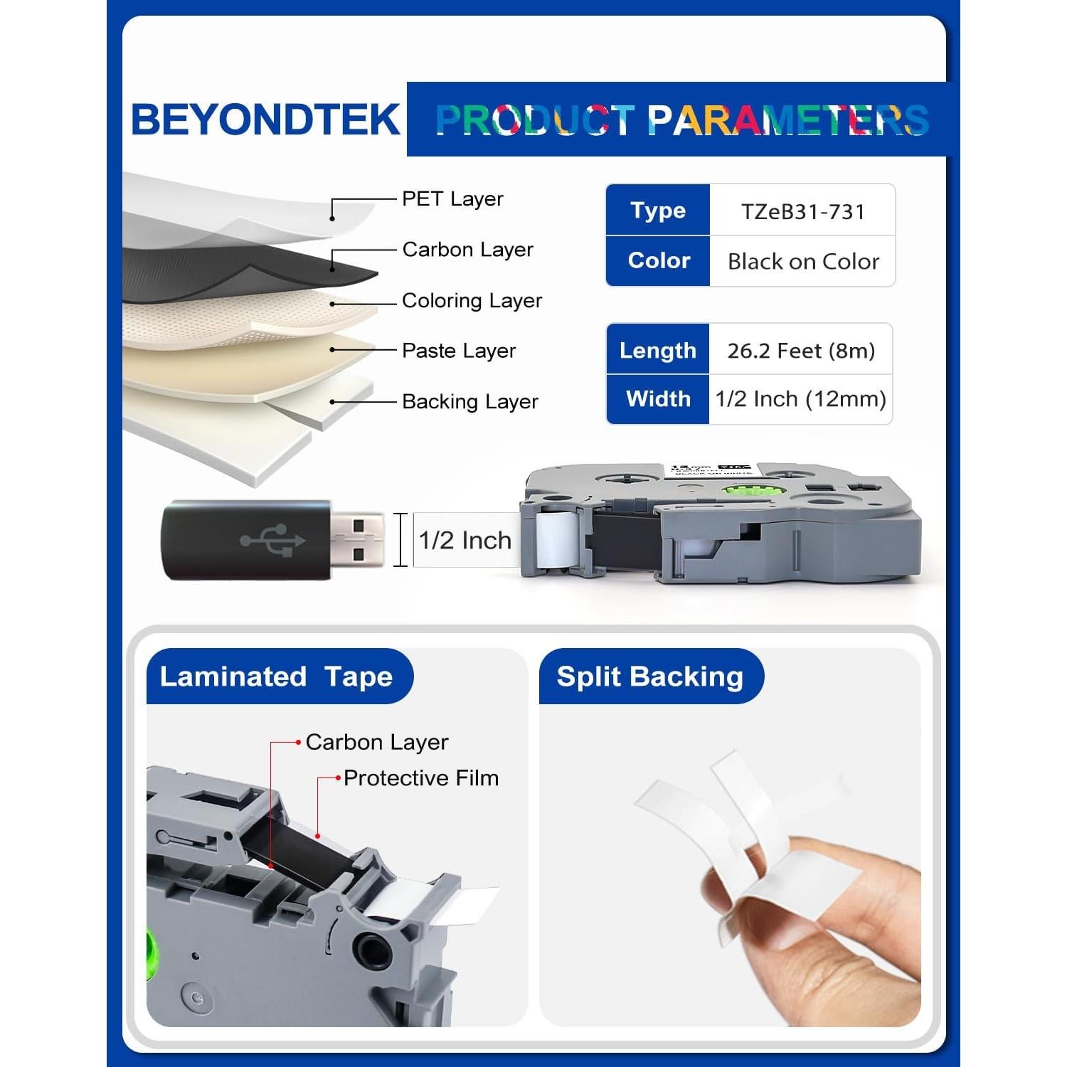 6 Piezas Cinta de Etiquetas Brother P Touch 12mm BEYONDTEK