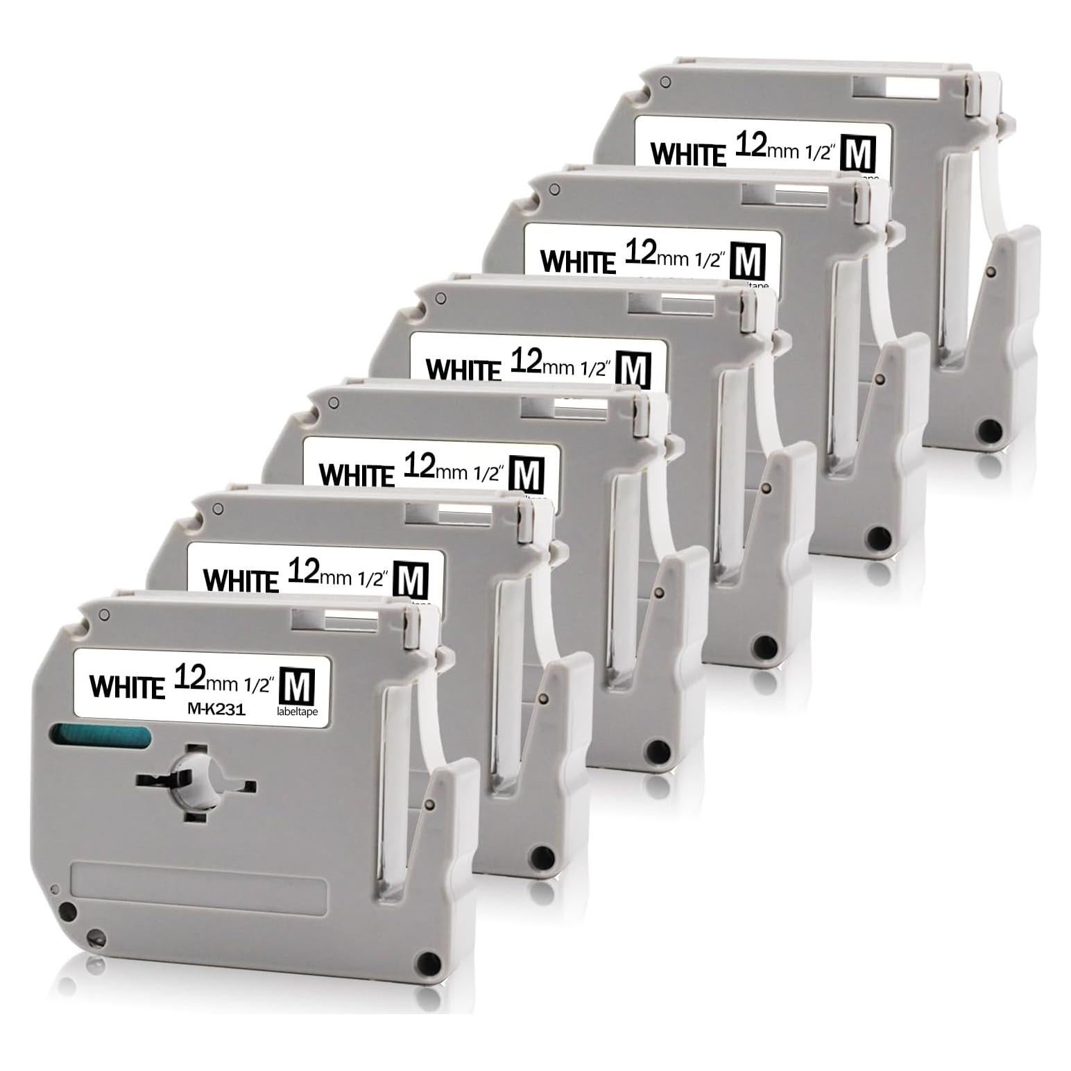 Cinta de Etiqueta Absonic M231 12mm Negra sobre Blanca - 6 Pack