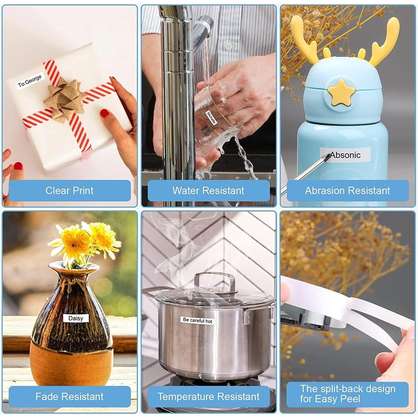 Cinta de Etiqueta Absonic M231 12mm Negra sobre Blanca - 6 Pack