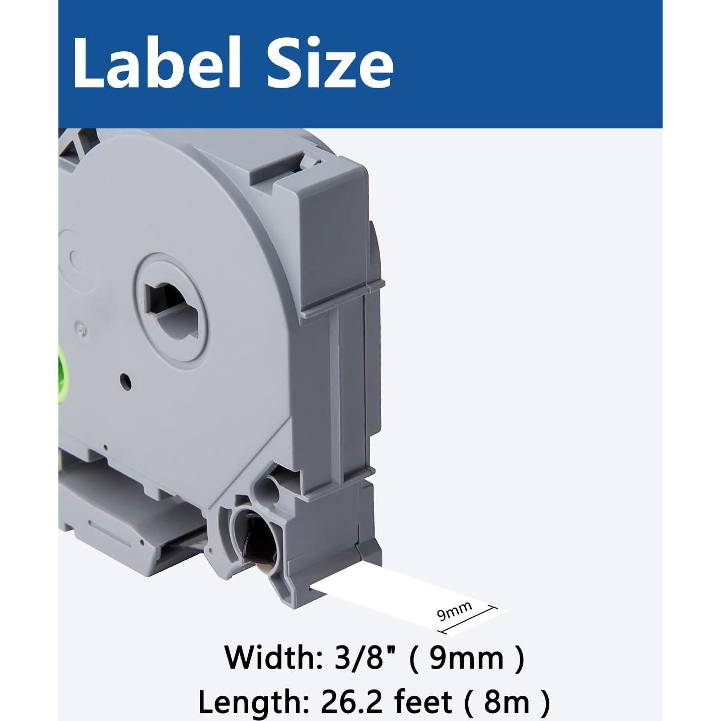 Paquete de 5 cintas de etiquetas Msudoku TZe221 9mm blanca