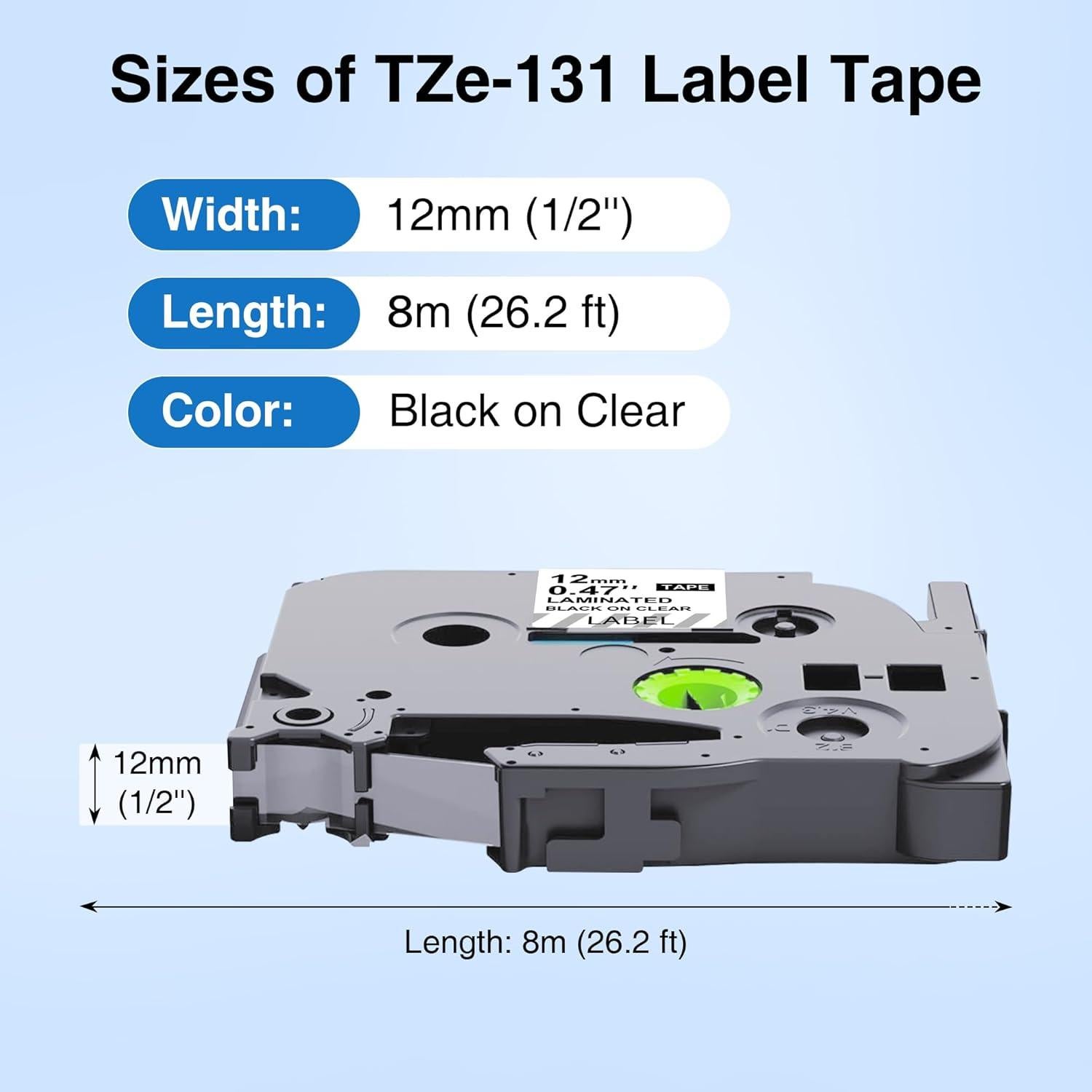 Cinta de Etiqueta Laminada Kappiek TZe-131 12mm Negra sobre Transparente - 4 Paquetes
