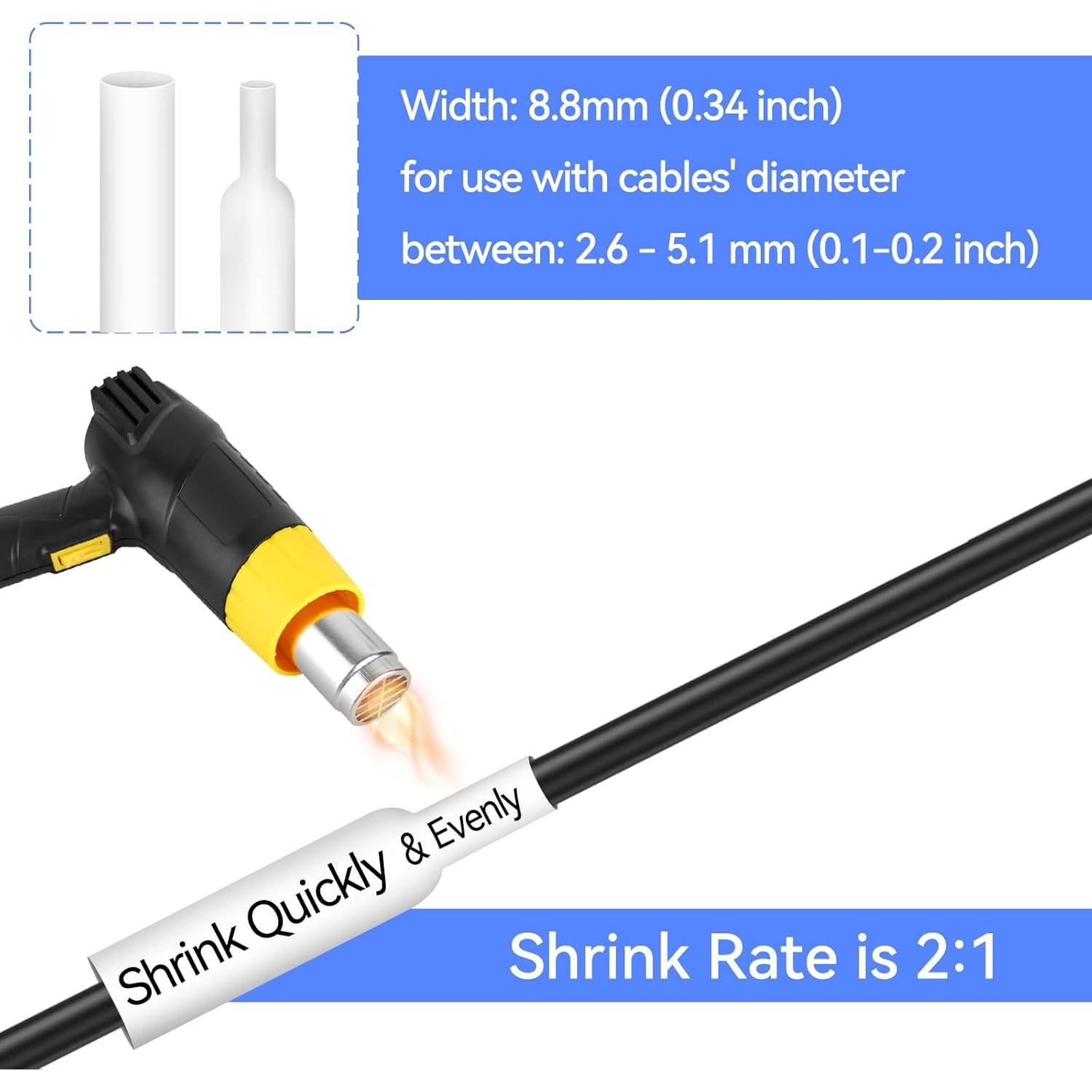 4 Etiquetas Termocontraíbles Esaytool HSe-221 8.8mm Negro/Blanco