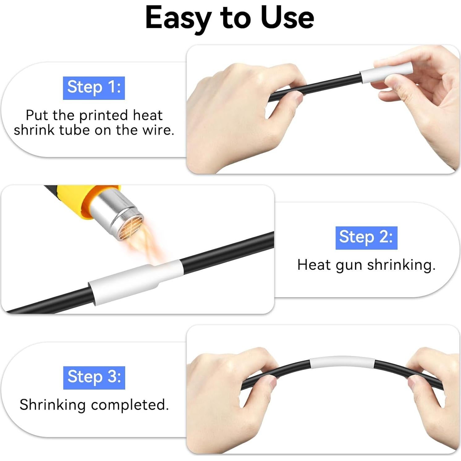 4 Etiquetas Termocontraíbles Esaytool HSe-221 8.8mm Negro/Blanco