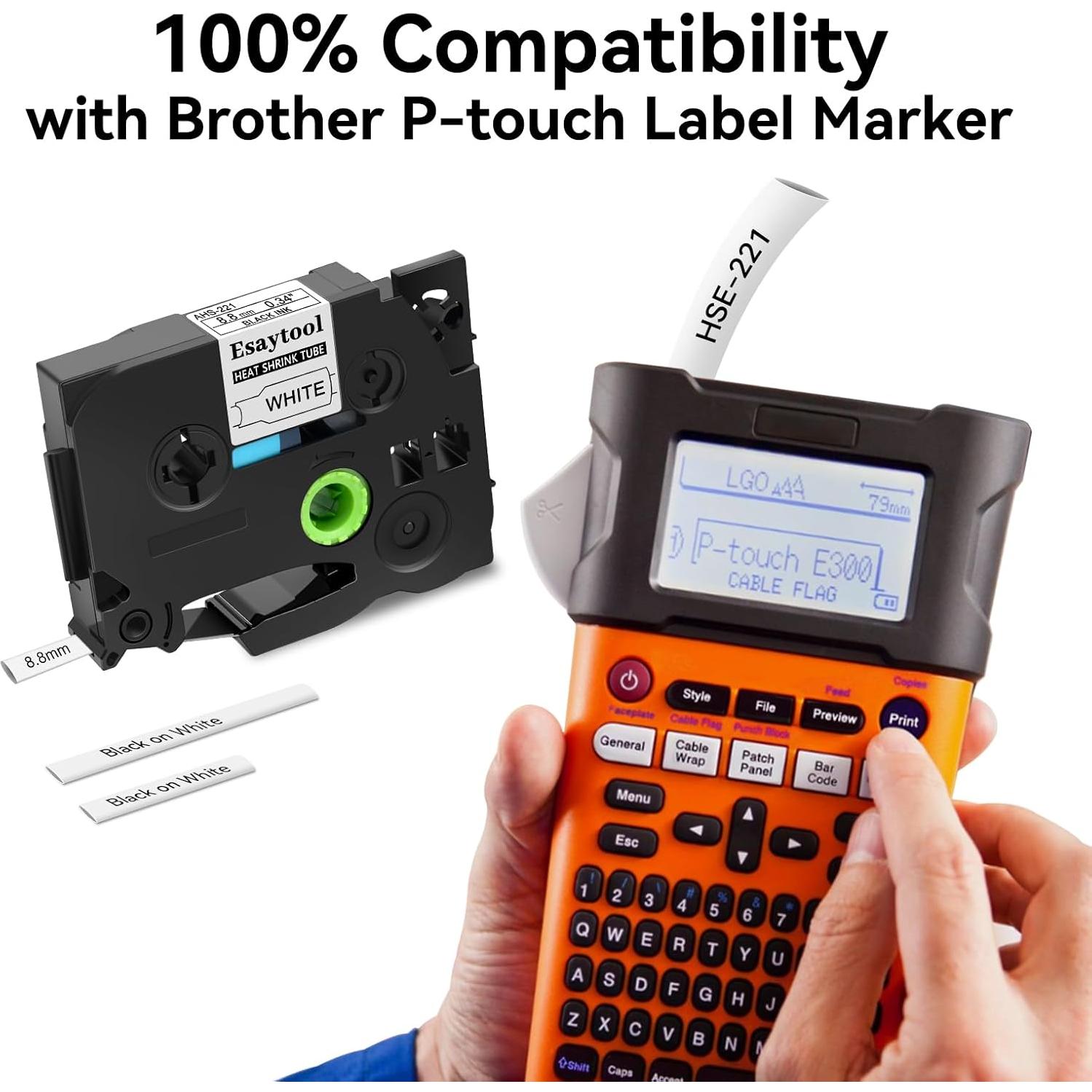 4 Etiquetas Termocontraíbles Esaytool HSe-221 8.8mm Negro/Blanco