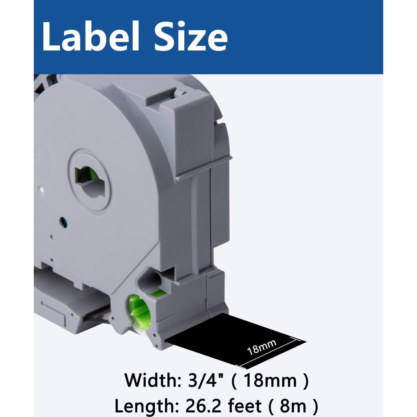 Cinta de Etiquetas Laminada Msudoku TZe-345 18mm Blanca sobre Negra