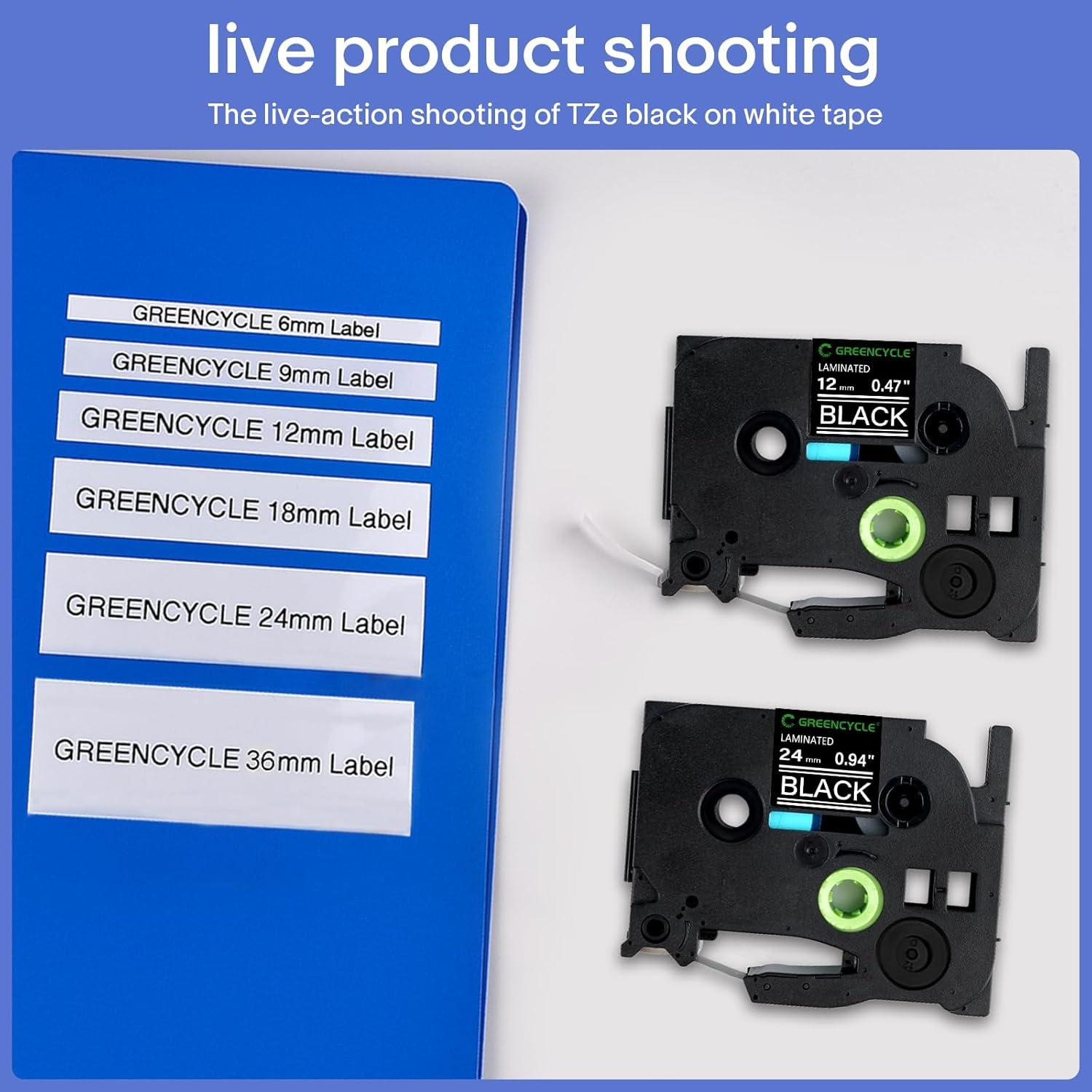 Cinta Laminada Etiqueta GREENCYCLE TZe-335 12mm Blanco Negro