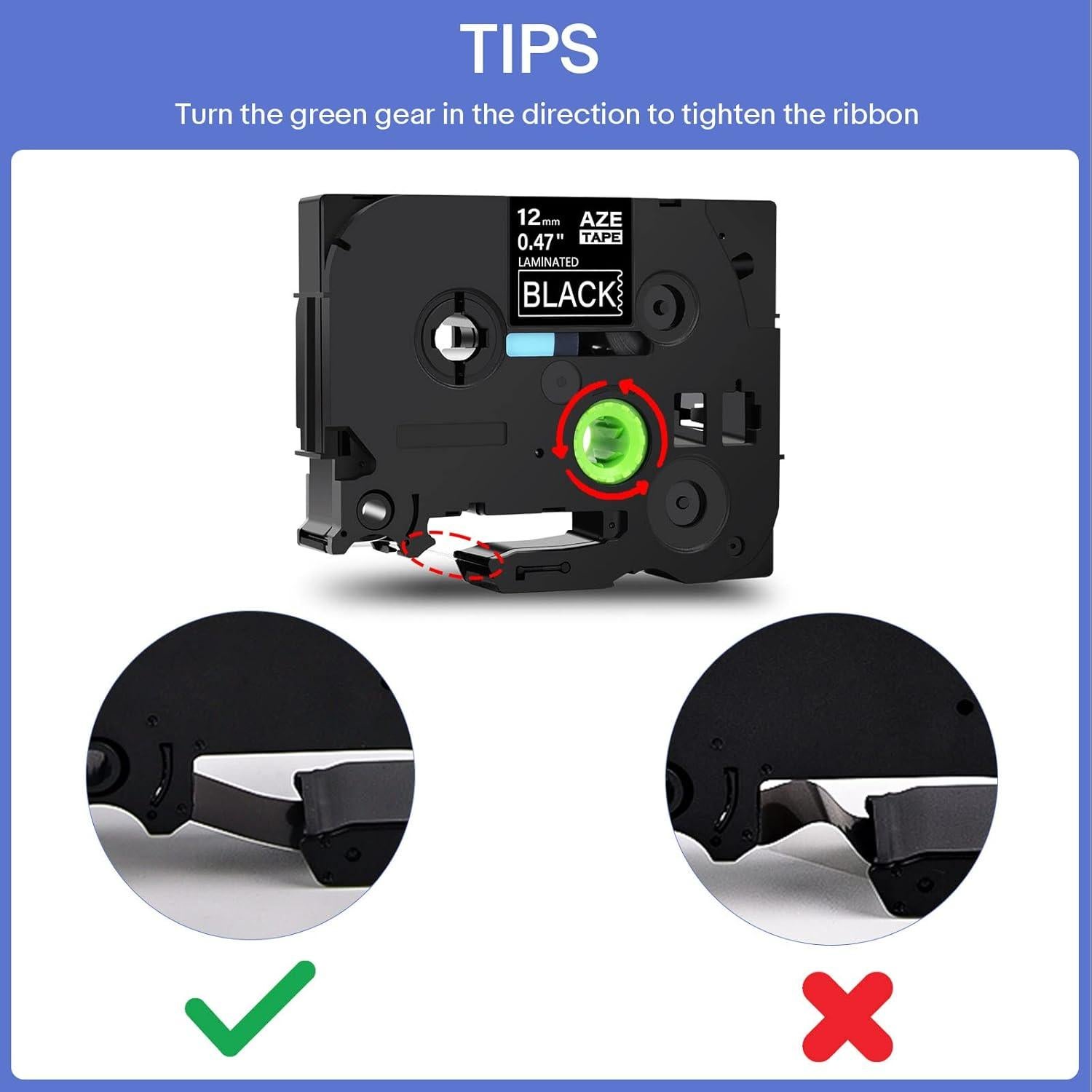 Cinta Laminada Etiqueta GREENCYCLE TZe-335 12mm Blanco Negro
