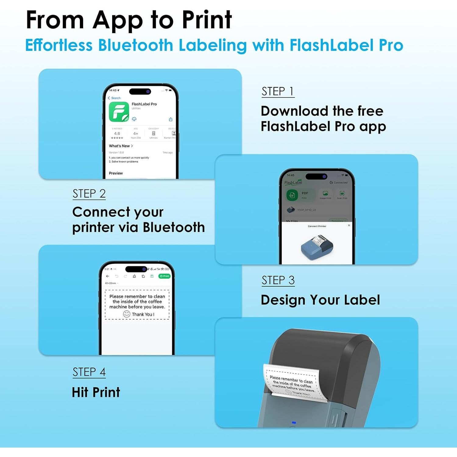Bluetooth Label Maker Machine with Tape, Y50P Portable Thermal Sticker Maker for Home Office, Small Bussiness & School – Logo Stickers Printer – Includes 230 Labels, Black