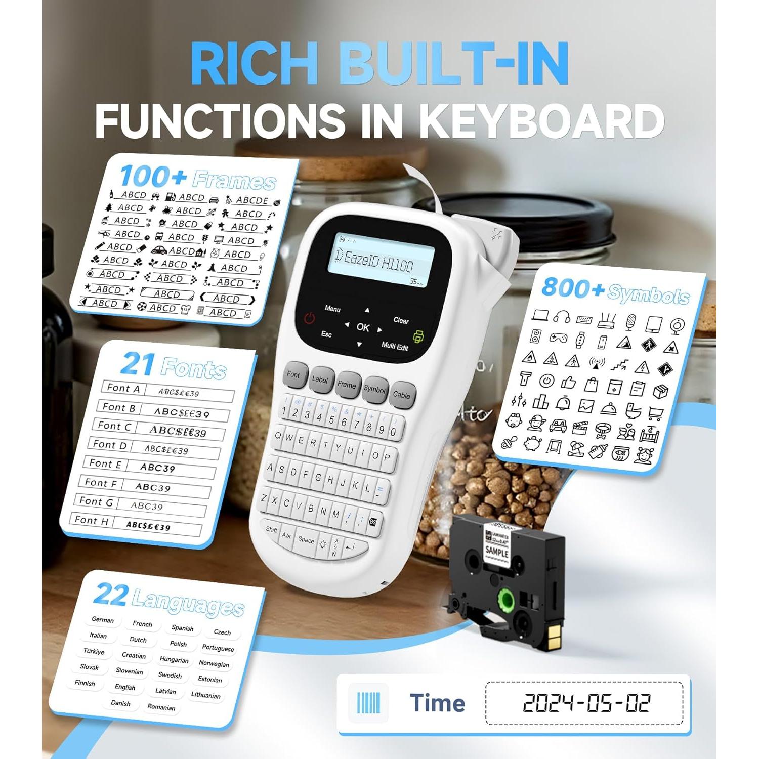 Etiquetadora EazeID H1100 Portátil 12mm Pantalla Retroiluminada