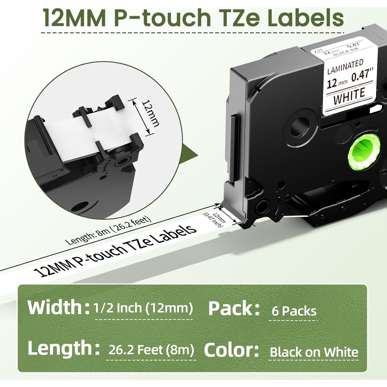 Paquete de 10 Cintas de Etiquetas Markurlife Tze-231 12mm