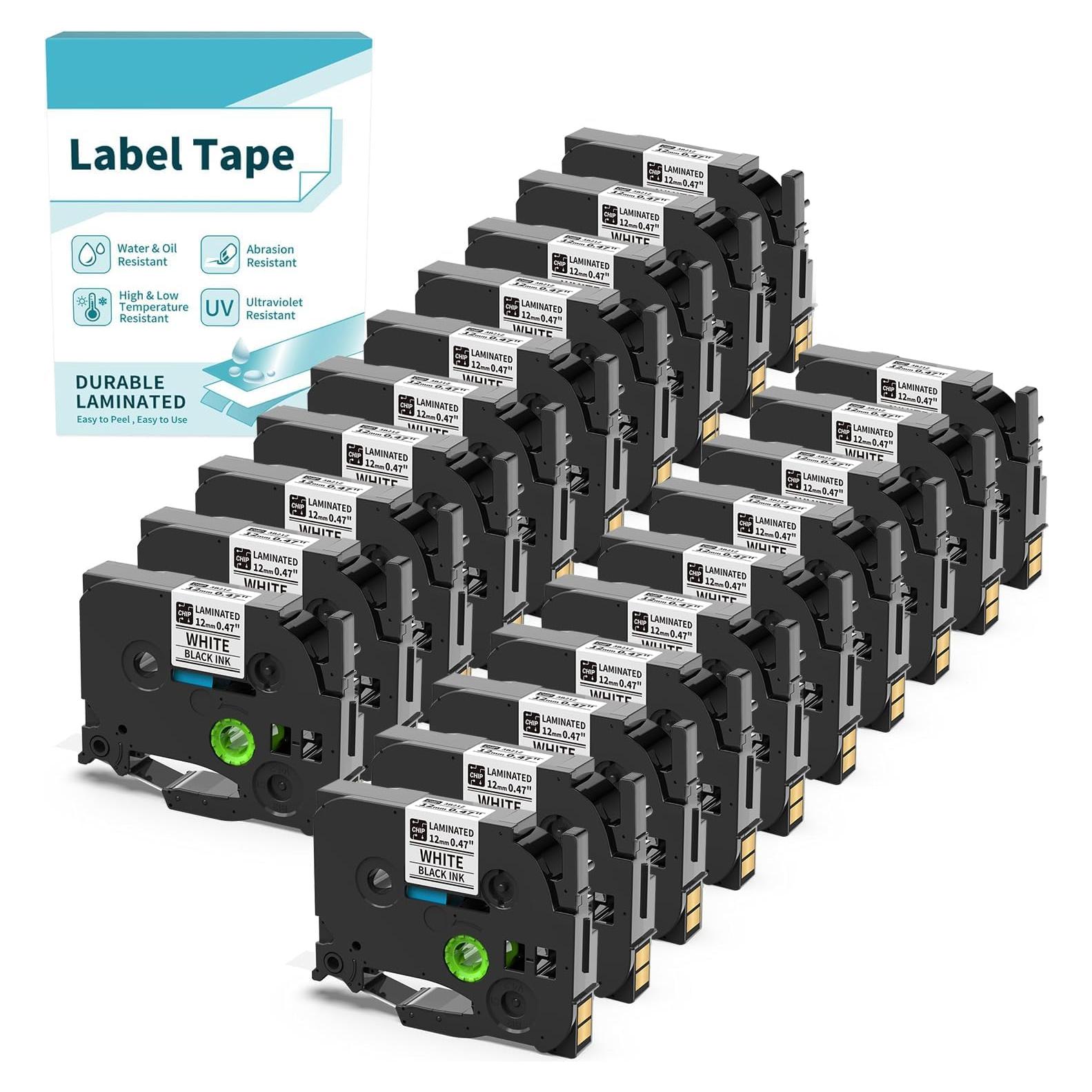 Paquete de 20 cintas BZ 12mm Vixic para etiquetadoras Brother