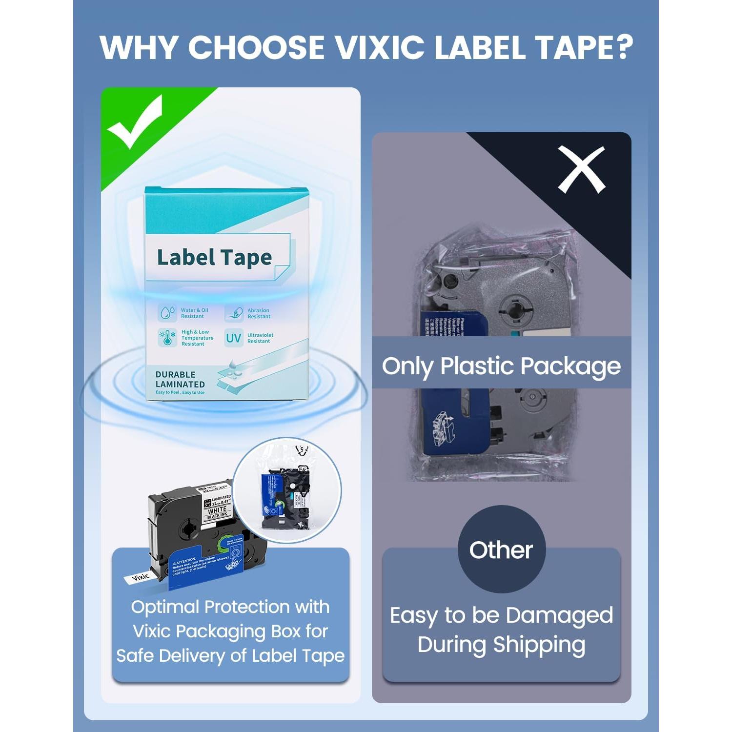 Paquete de 20 cintas BZ 12mm Vixic para etiquetadoras Brother