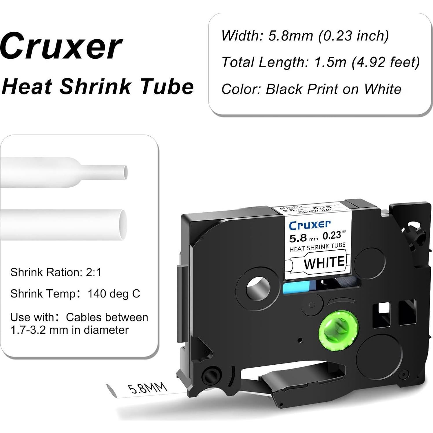 Cinta de Etiqueta Cruxer HSE-211 Negra sobre Blanca 10 Unidades 5.8mm