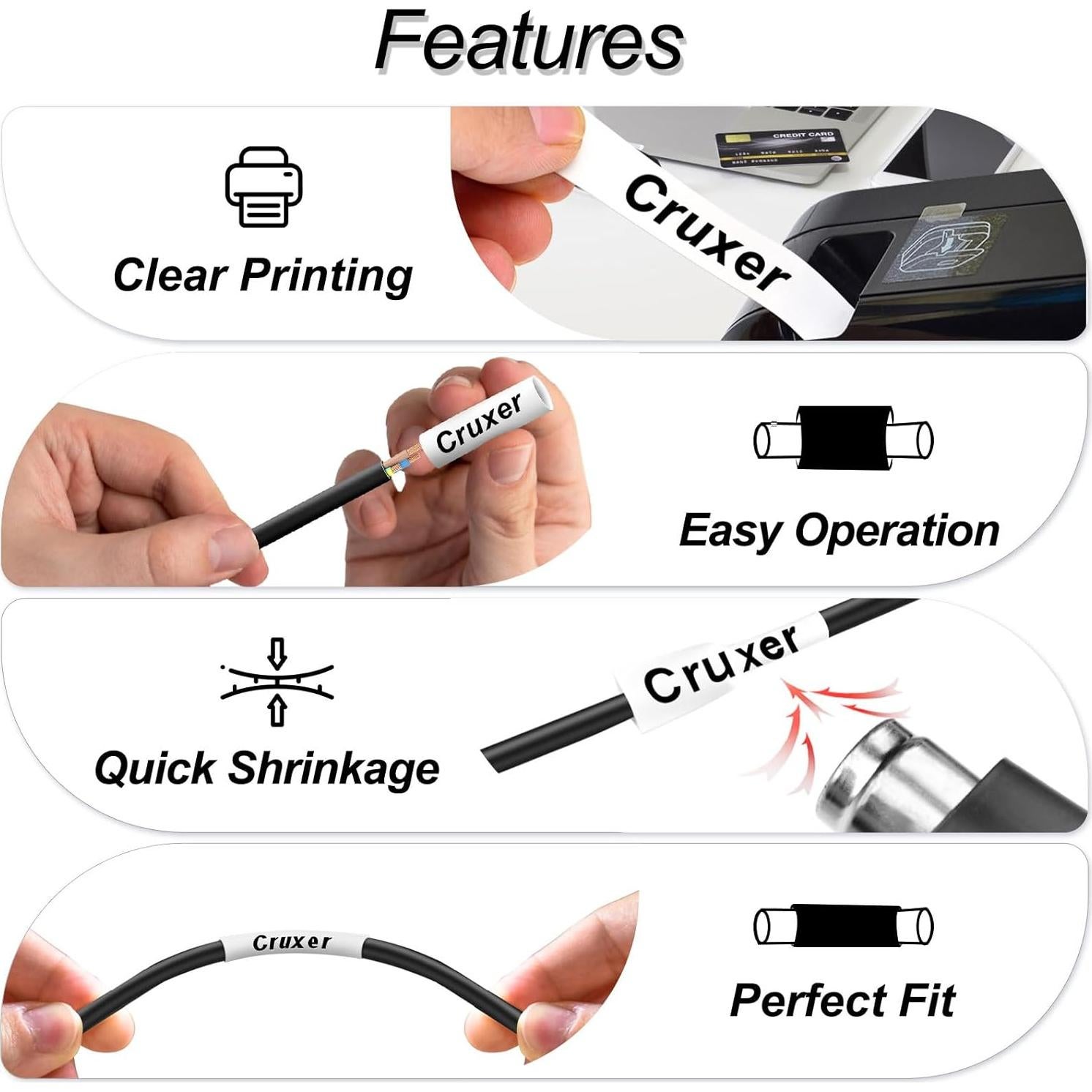 Cinta de Etiqueta Cruxer HSE-211 Negra sobre Blanca 10 Unidades 5.8mm
