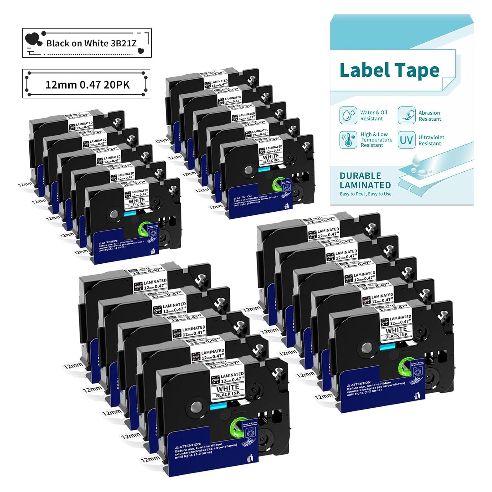 20 Cintas de Etiqueta VolenGo TZe-231 12mm Laminadas Blancas