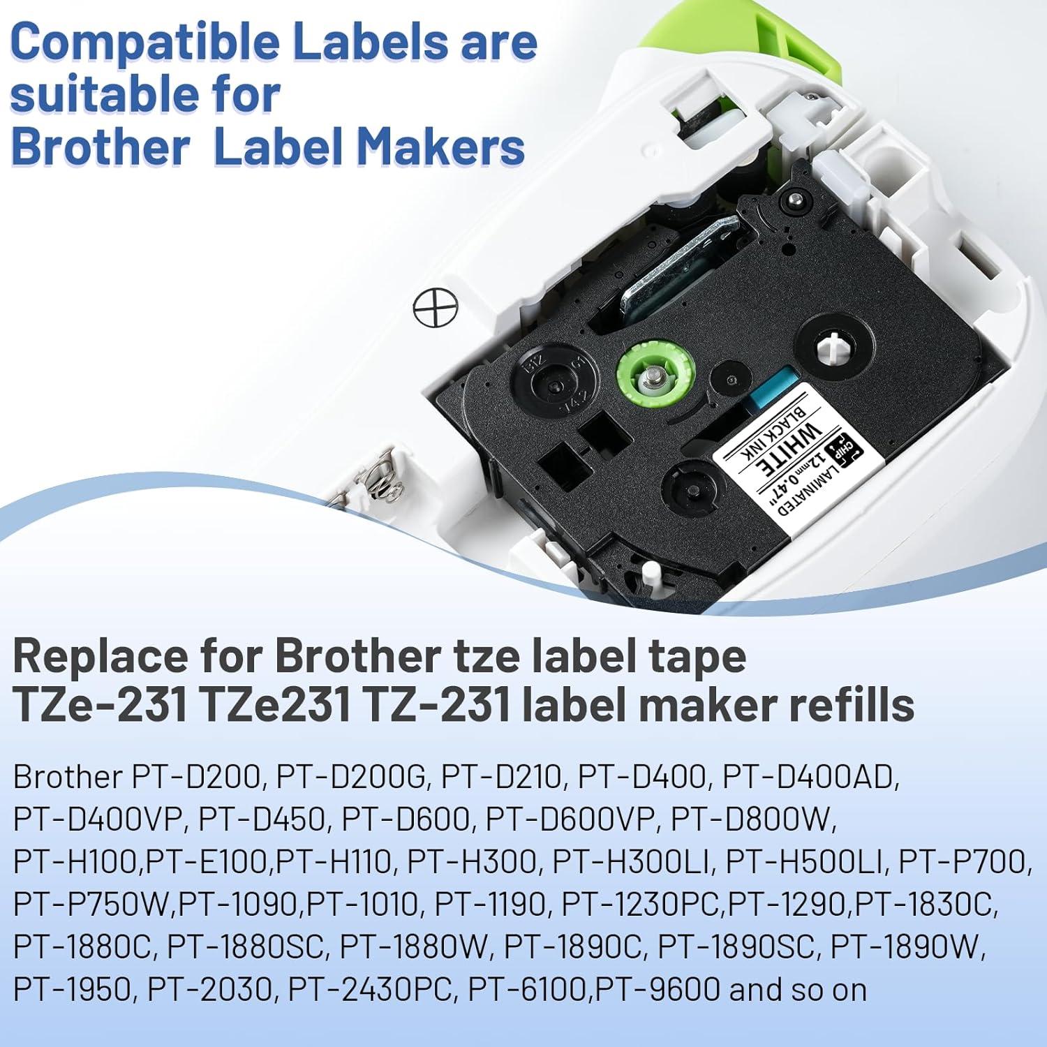 20 Cintas de Etiqueta VolenGo TZe-231 12mm Laminadas Blancas