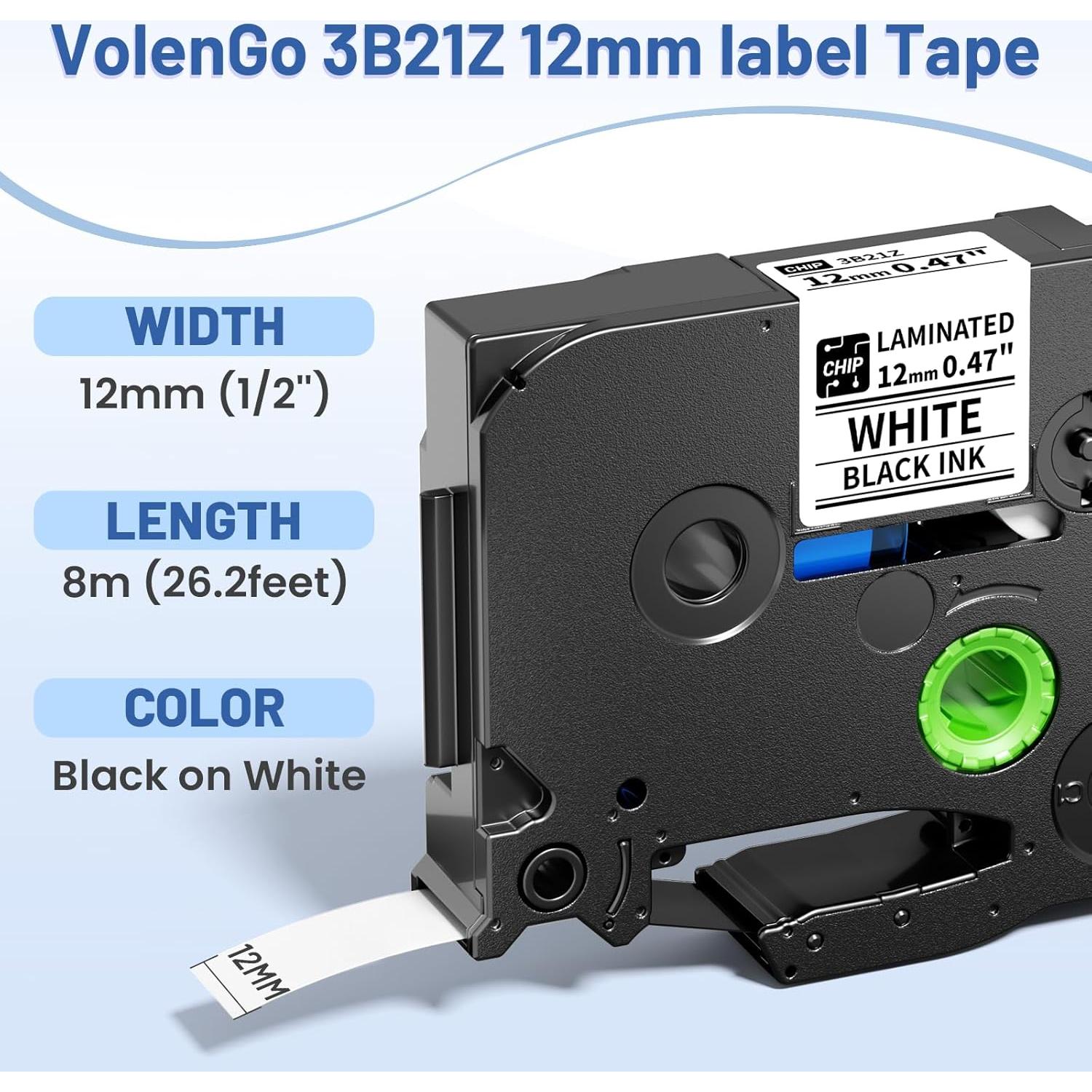 20 Cintas de Etiqueta VolenGo TZe-231 12mm Laminadas Blancas