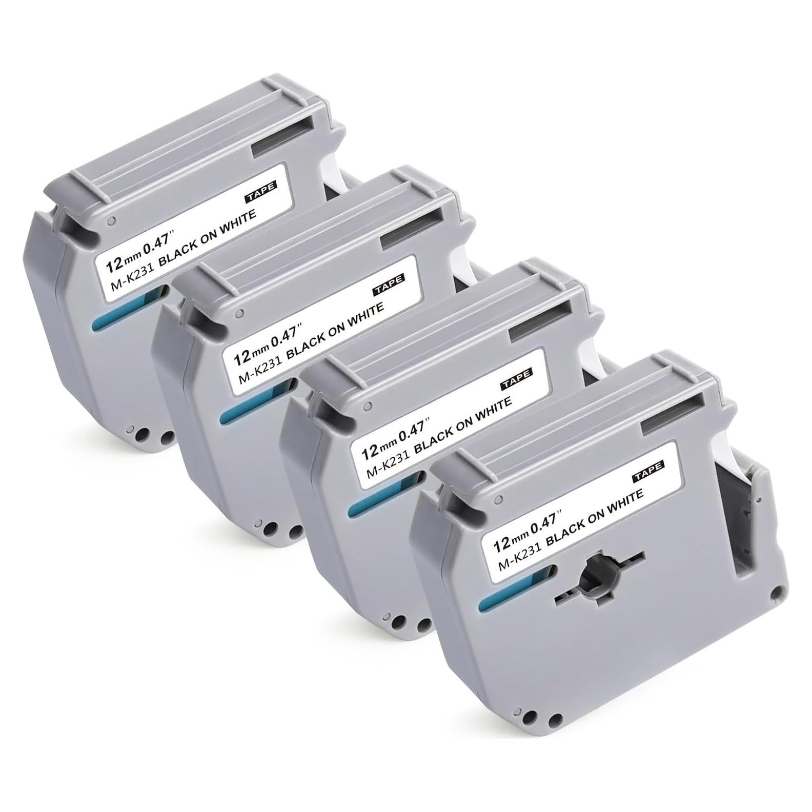 4 Cintas de Etiqueta 12mm BEYONDTEK MK231 Blanco Negro 8m