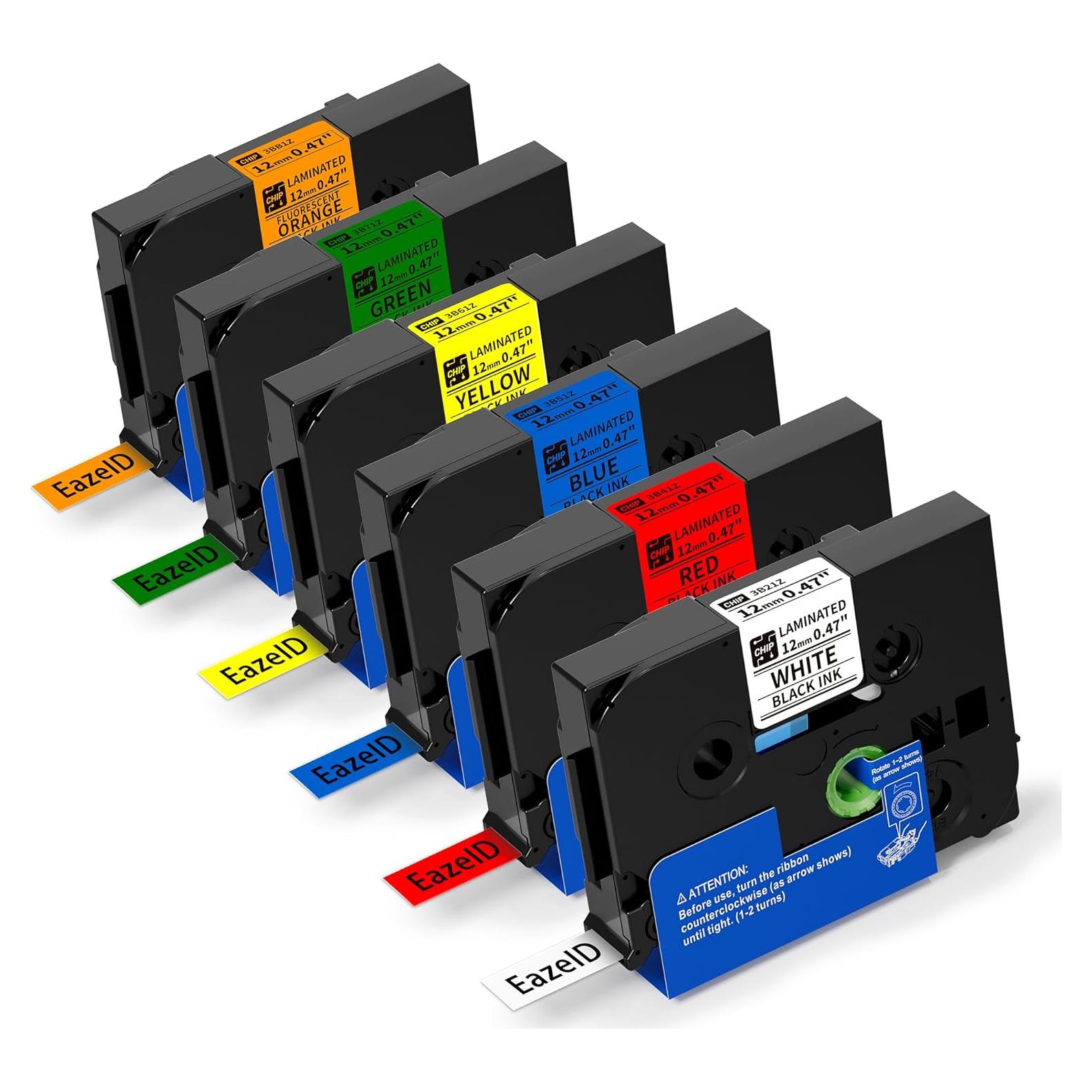 Paquete de 6 cintas TZe 12mm EazeID para etiquetadora Brother
