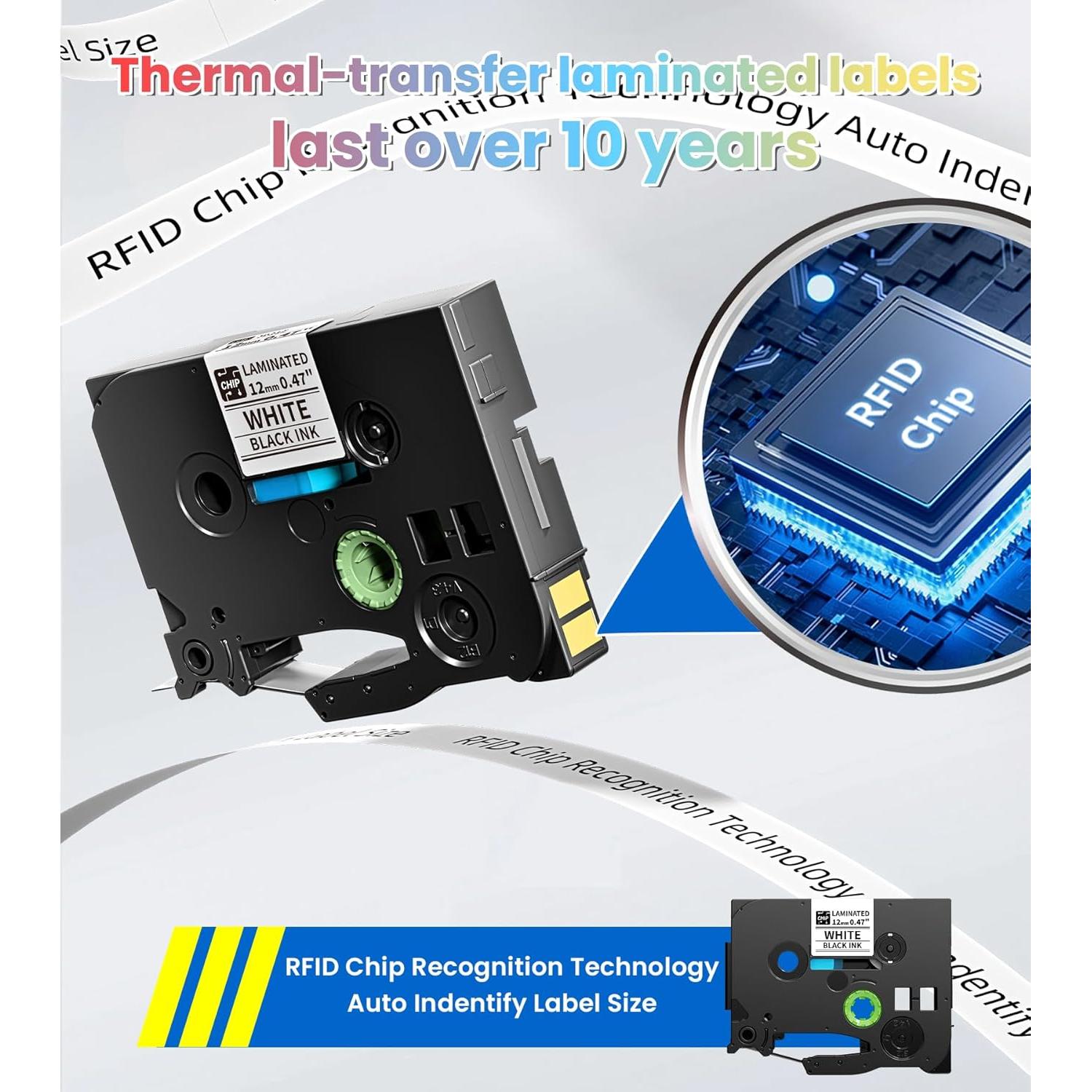 Paquete de 6 cintas TZe 12mm EazeID para etiquetadora Brother