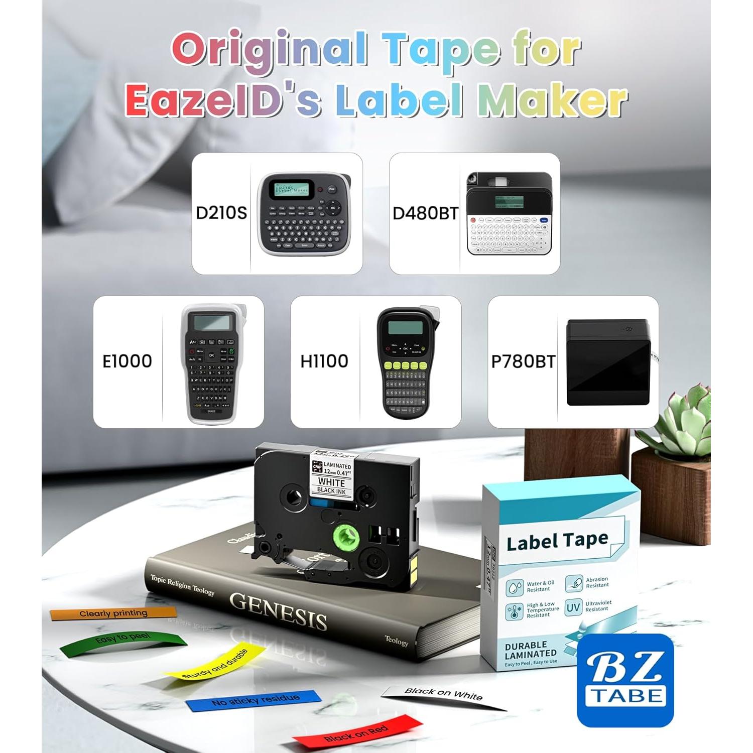 Paquete de 6 cintas TZe 12mm EazeID para etiquetadora Brother