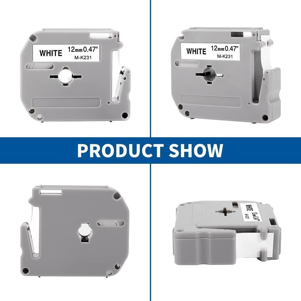 Cintas de Etiquetas COLORWING MK-231 12mm Negro sobre Blanco 4-Pack