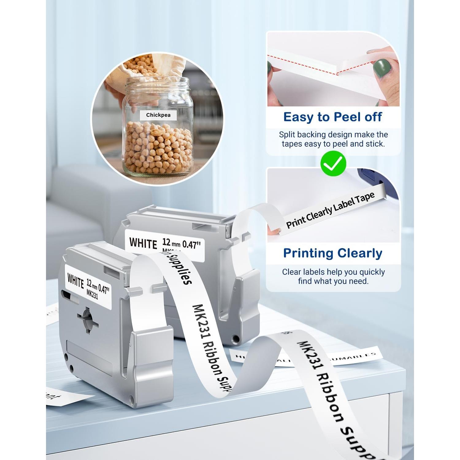 Reemplazo Cinta Etiqueta Brother M-K231 12mm Greateam 8 Unidades