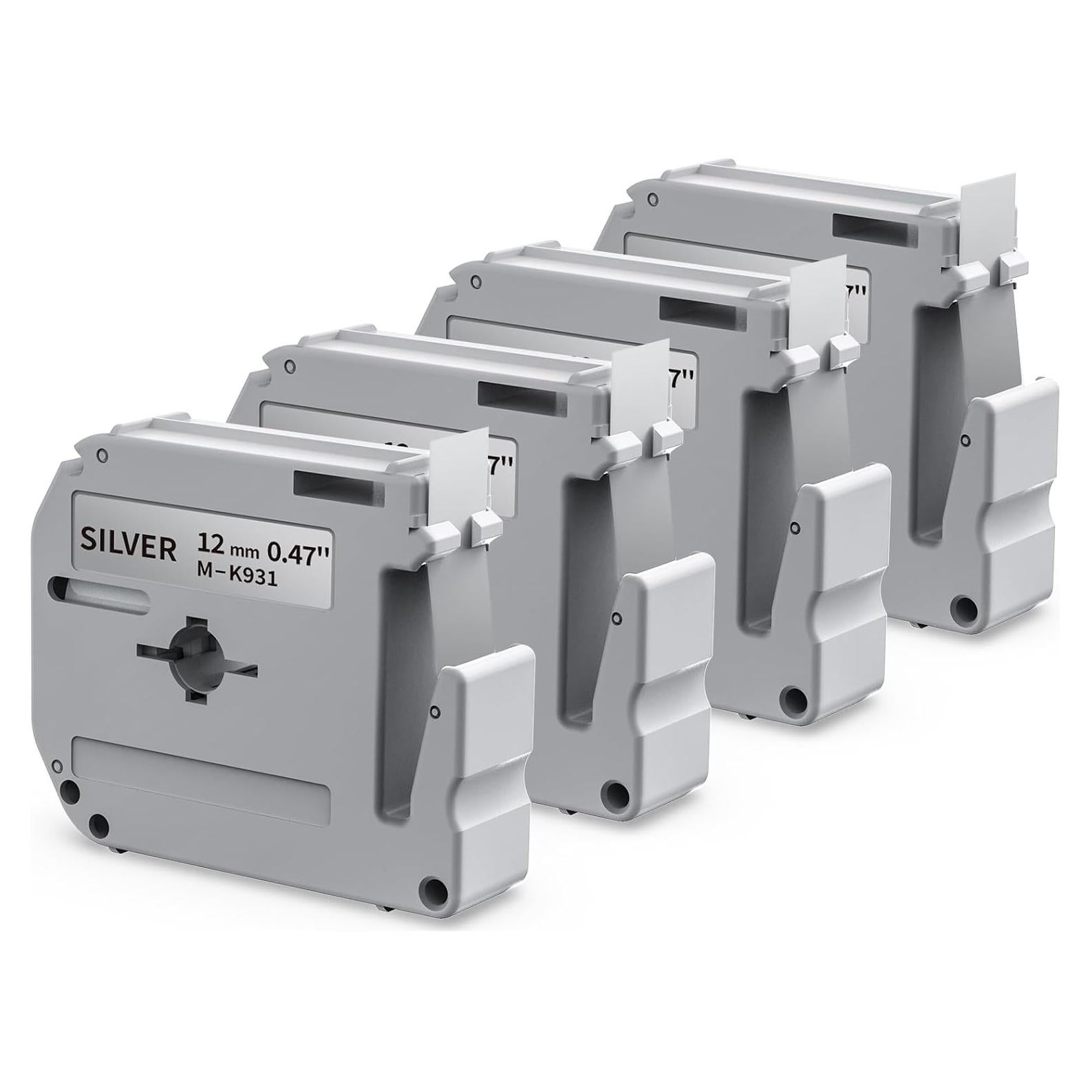 Cinta de Etiqueta Labelife M-931 12mm Negra sobre Plata - Paquete de 4