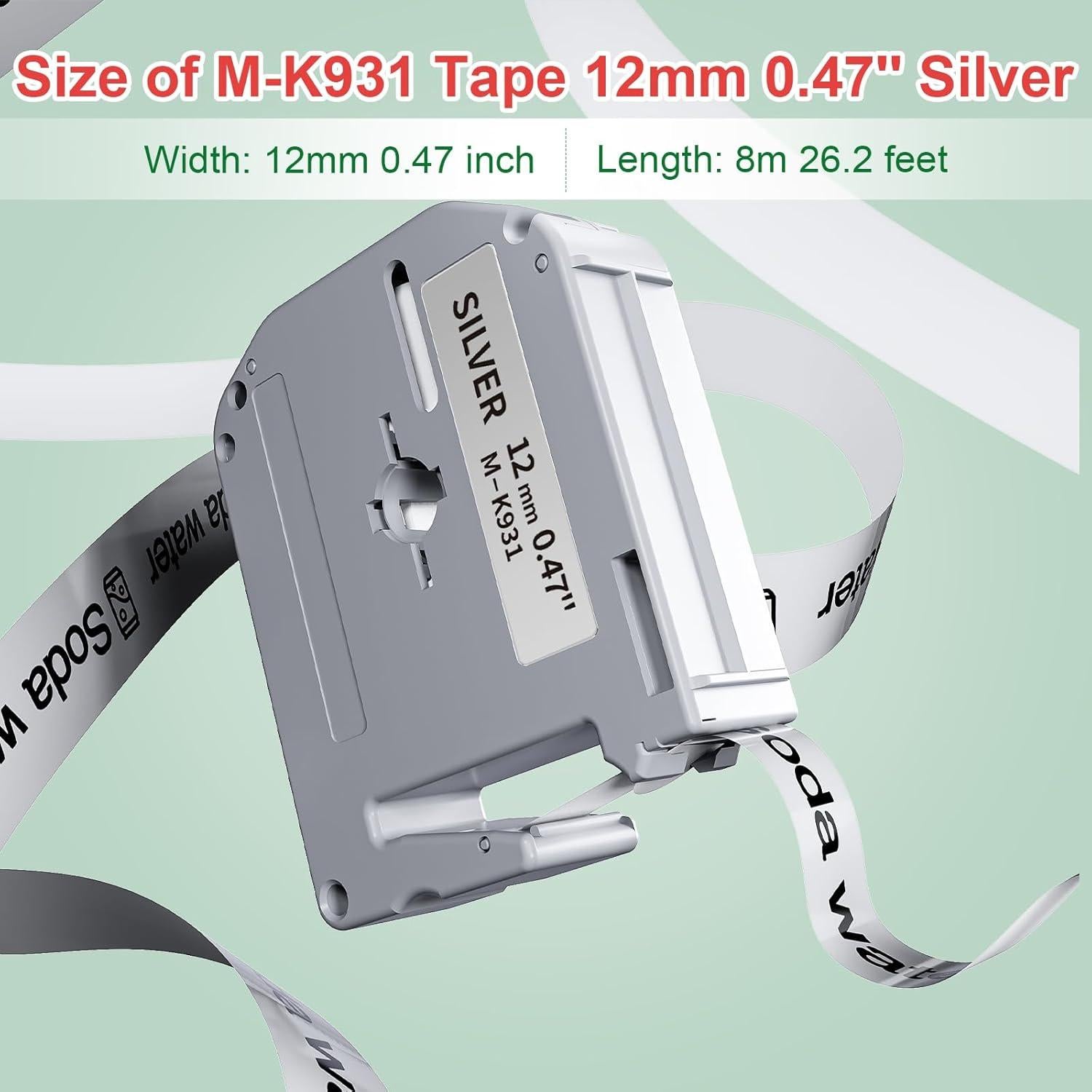 Cinta de Etiqueta Labelife M-931 12mm Negra sobre Plata - Paquete de 4