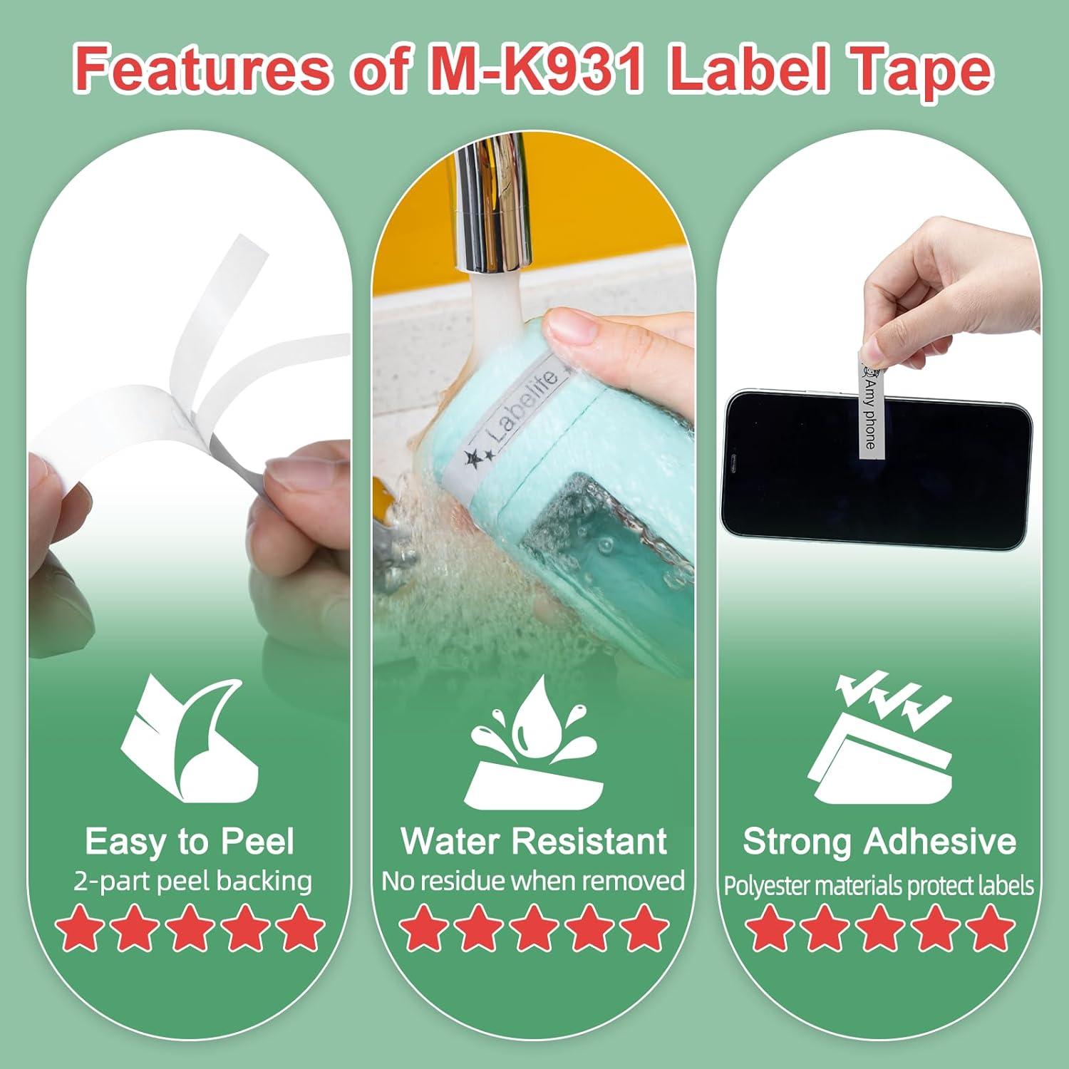 Cinta de Etiqueta Labelife M-931 12mm Negra sobre Plata - Paquete de 4