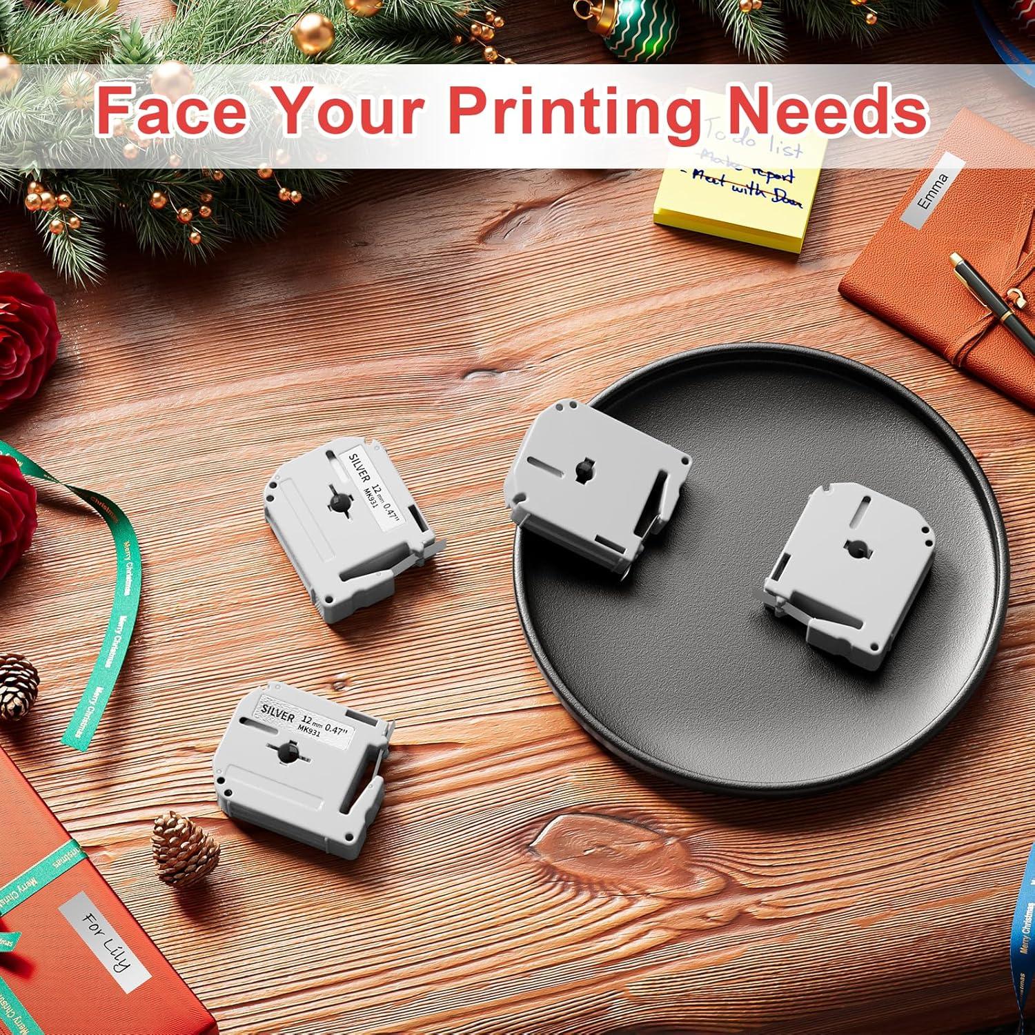 Cinta de Etiqueta Labelife M-931 12mm Negra sobre Plata - Paquete de 4