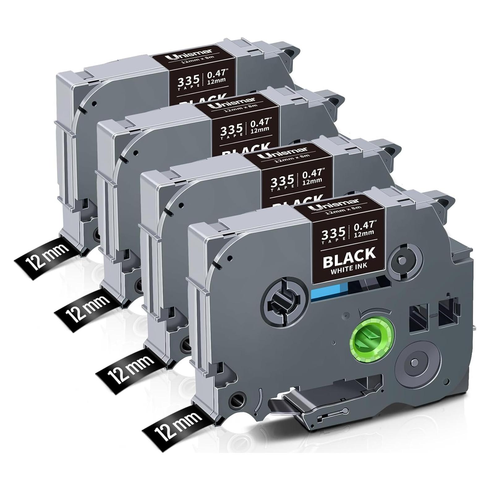 Cinta de Etiquetado Unismar TZe-335 12mm Blanca sobre Negra