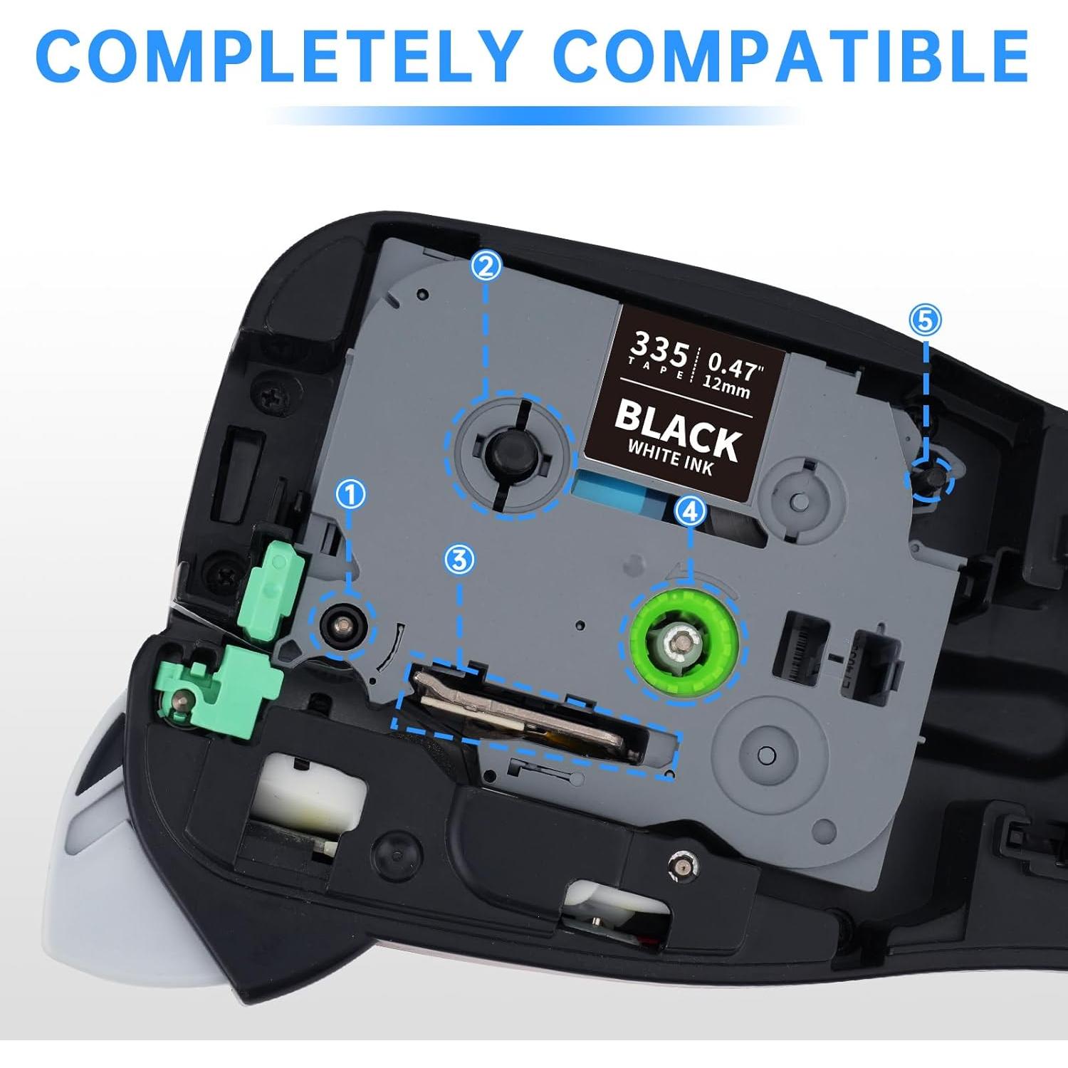 Cinta de Etiquetado Unismar TZe-335 12mm Blanca sobre Negra
