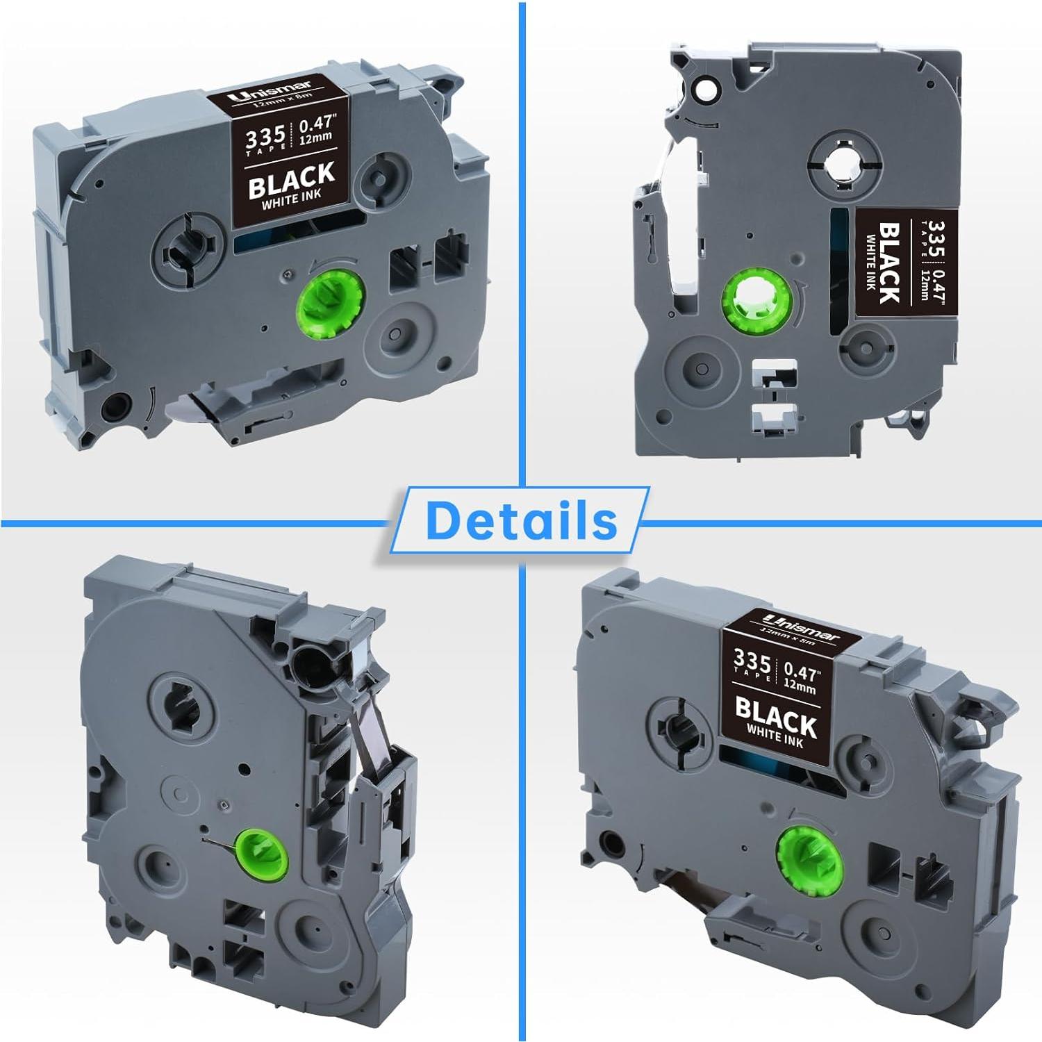 Cinta de Etiquetado Unismar TZe-335 12mm Blanca sobre Negra